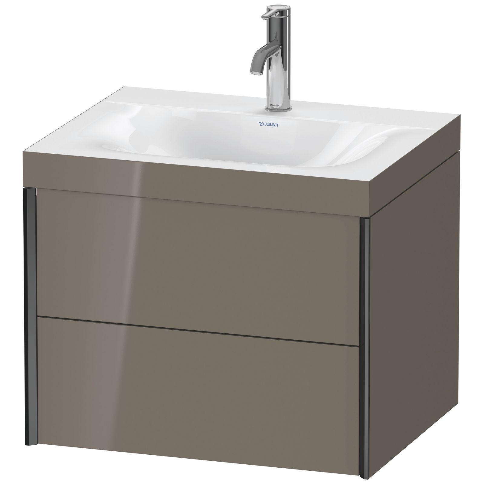 Duravit Waschtisch-Unterschrank c-bonded XViu 60x48cm, 2 Schubkästen, 1 Hahnloch, schwarz matt, Rahmen C, flannel grey hochglanz