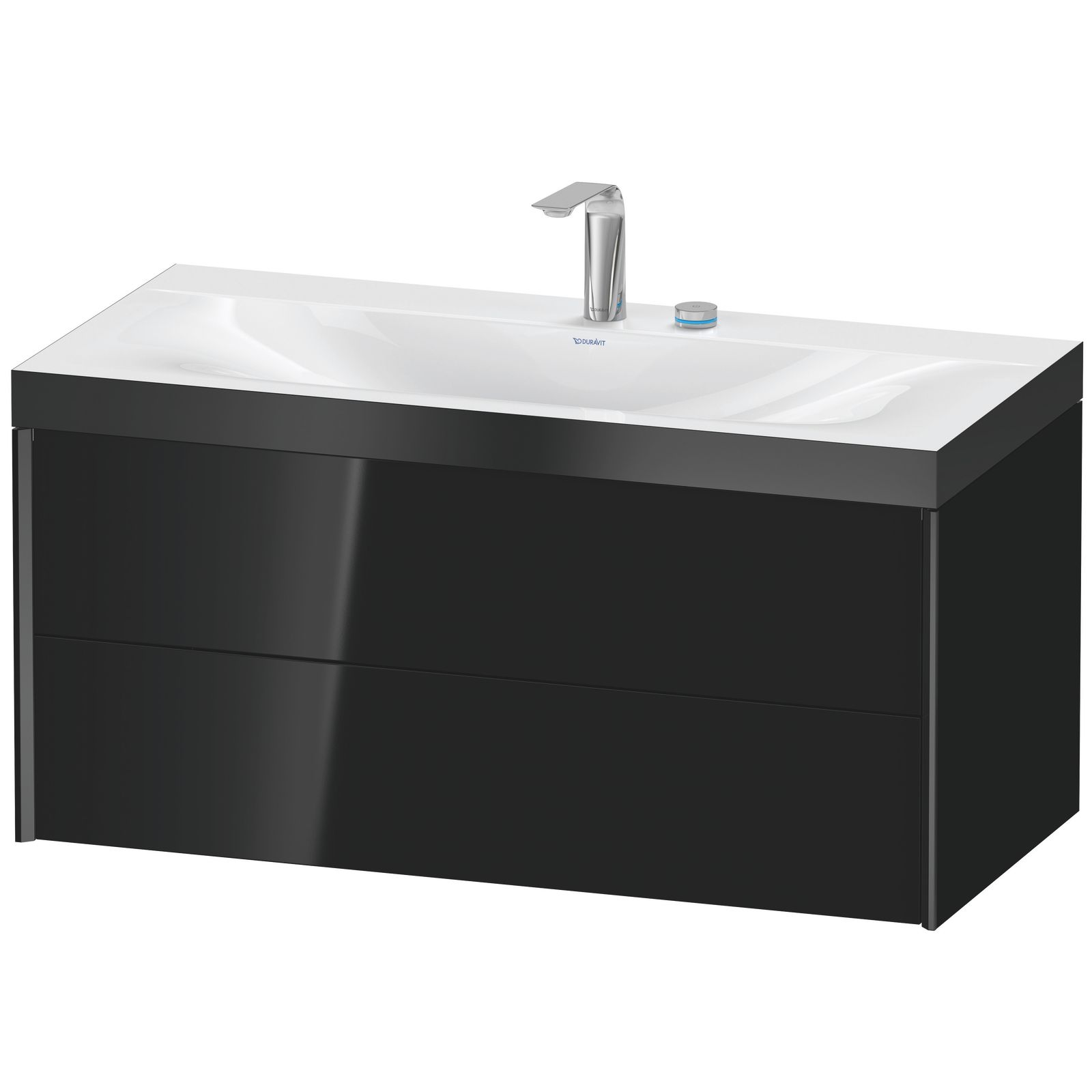 Duravit Waschtisch-Unterschrank c-bonded XViu 100x48cm, 2 Schubkästen, 2 Hahnlöcher, schwarz matt, Rahmen P, schwarz hochglanz Duravit Waschtisch-Unterschrank c-bonded XViu 100x48cm, 2 Schubkästen, 2 Hahnlöcher, schwarz matt, Rahmen P, schwarz hochglanz