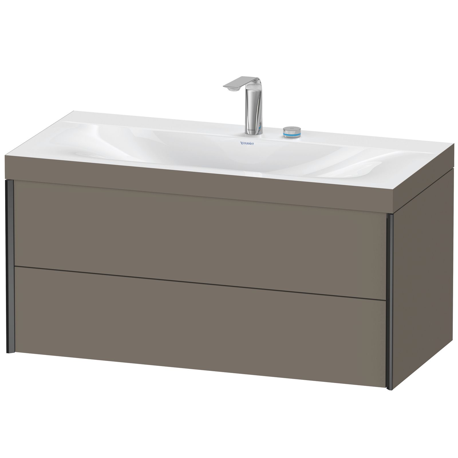 Duravit Waschtisch-Unterschrank c-bonded XViu 100x48cm, 2 Schubkästen, 2 Hahnlöcher, schwarz matt, Rahmen C, flannel grey seidenmatt