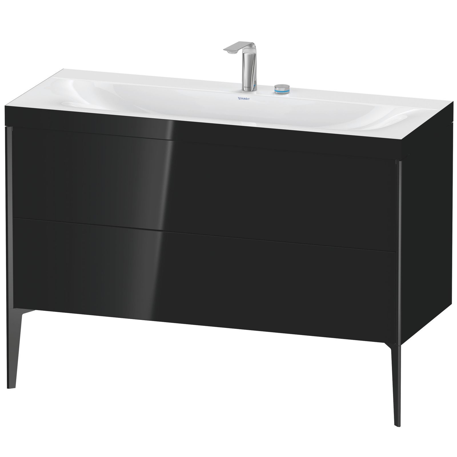 Duravit Waschtisch-Unterschrank c-bonded XViu 120x48cm, 2 Auszüge, 2 Hahnlöcher, schwarz matt, Rahmen C, schwarz hochglanz Duravit Waschtisch-Unterschrank c-bonded XViu 120x48cm, 2 Auszüge, 2 Hahnlöcher, schwarz matt, Rahmen C, schwarz hochglanz