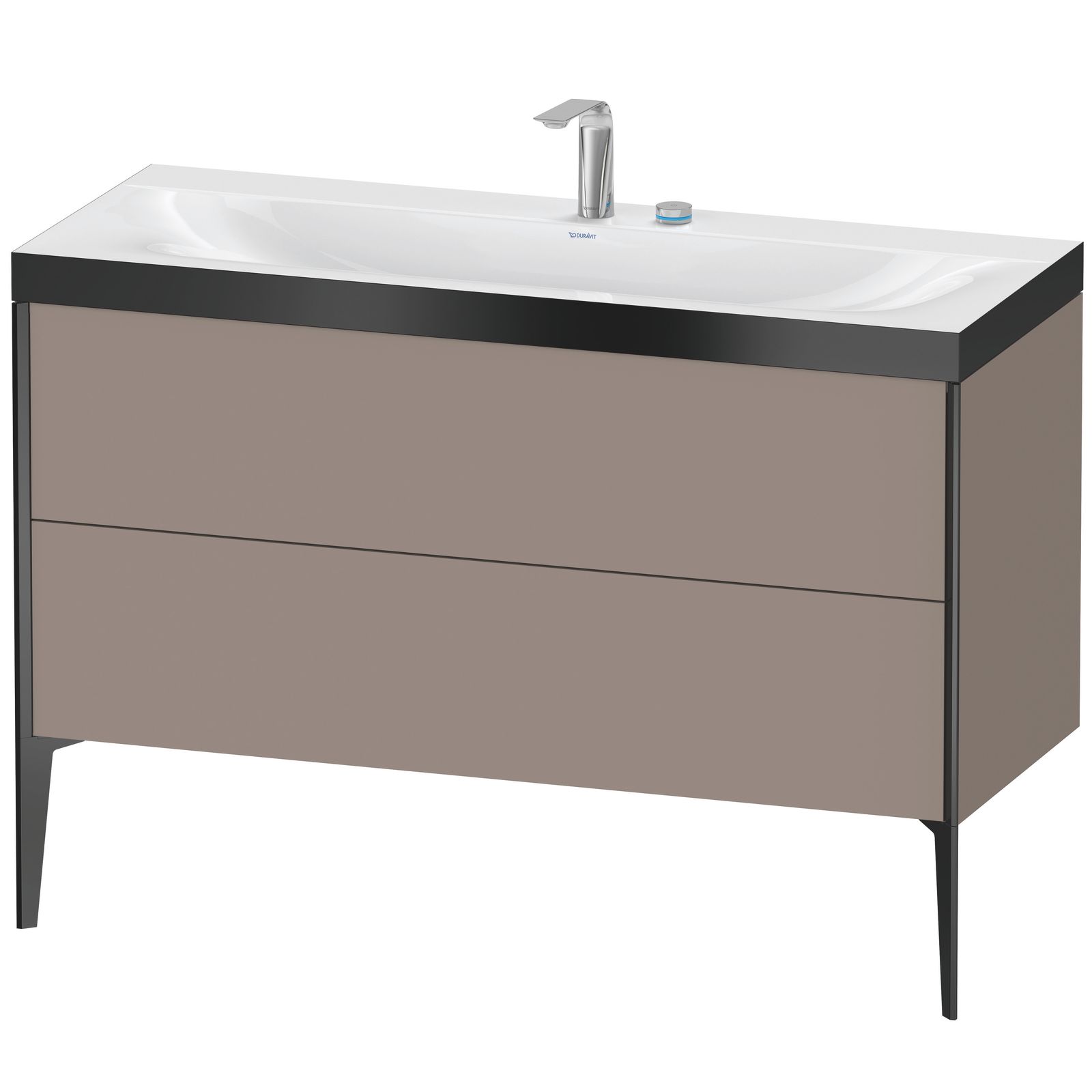 Duravit Waschtisch-Unterschrank c-bonded XViu 120x48cm, 2 Auszüge, 2 Hahnlöcher, schwarz matt, Rahmen P, basalt matt
