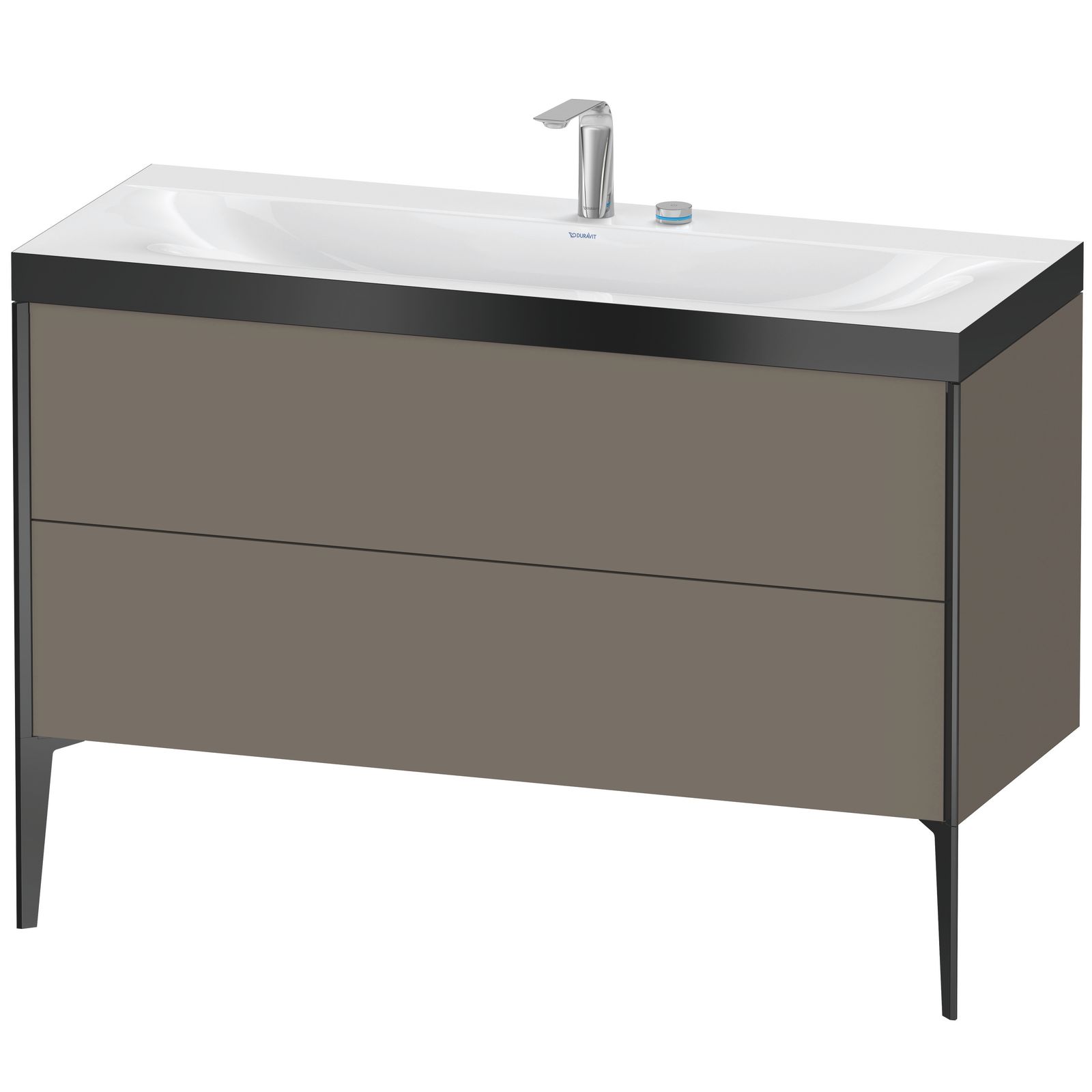 Duravit Waschtisch-Unterschrank c-bonded XViu 120x48cm, 2 Auszüge, 2 Hahnlöcher, schwarz matt, Rahmen P, flannel grey seidenmatt Duravit Waschtisch-Unterschrank c-bonded XViu 120x48cm, 2 Auszüge, 2 Hahnlöcher, schwarz matt, Rahmen P, flannel grey seidenmatt