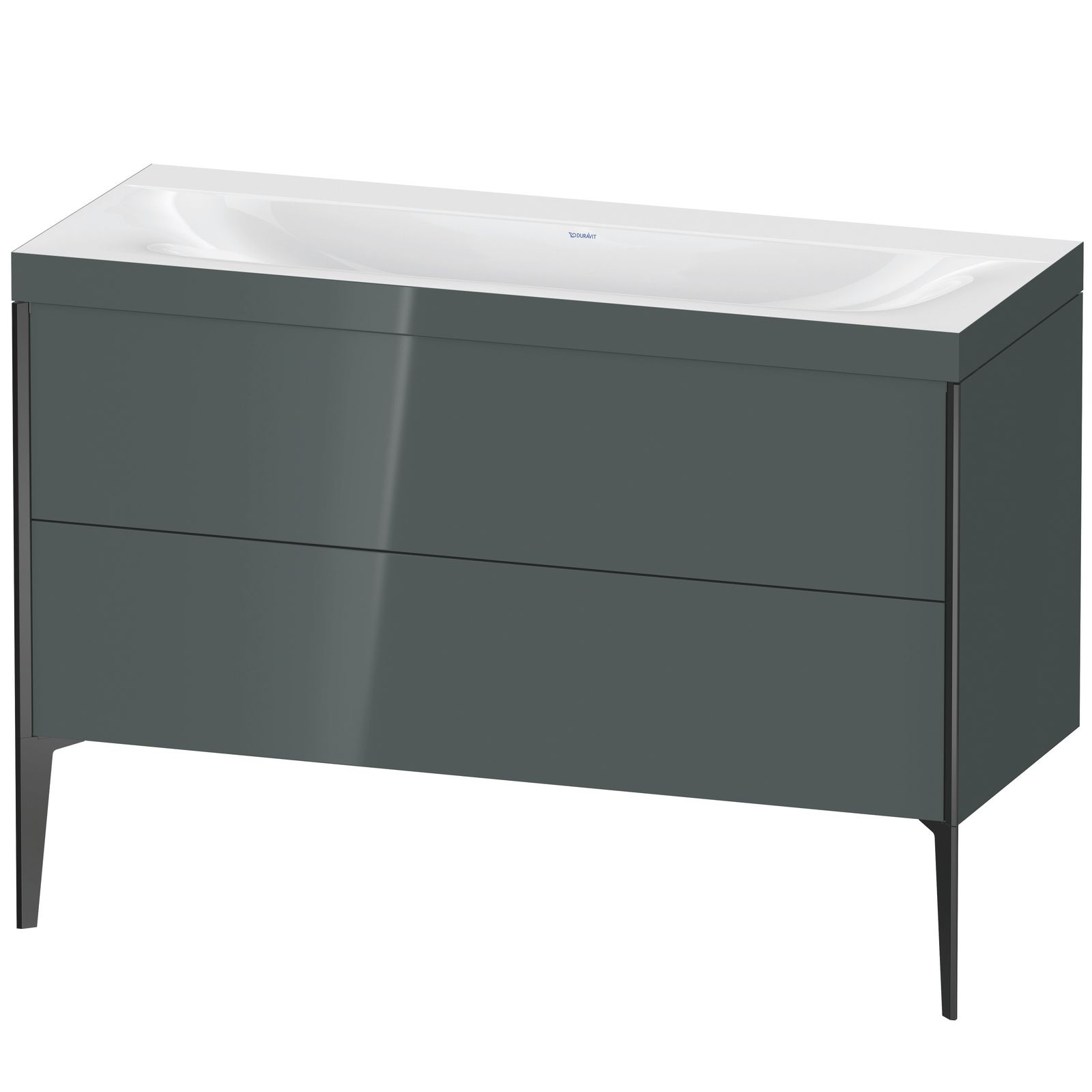 Duravit Waschtisch-Unterschrank c-bonded XViu 120x48cm, 2 Auszüge, ohne Hahnloch, schwarz matt, Rahmen C, dolomiti grey hochglanz