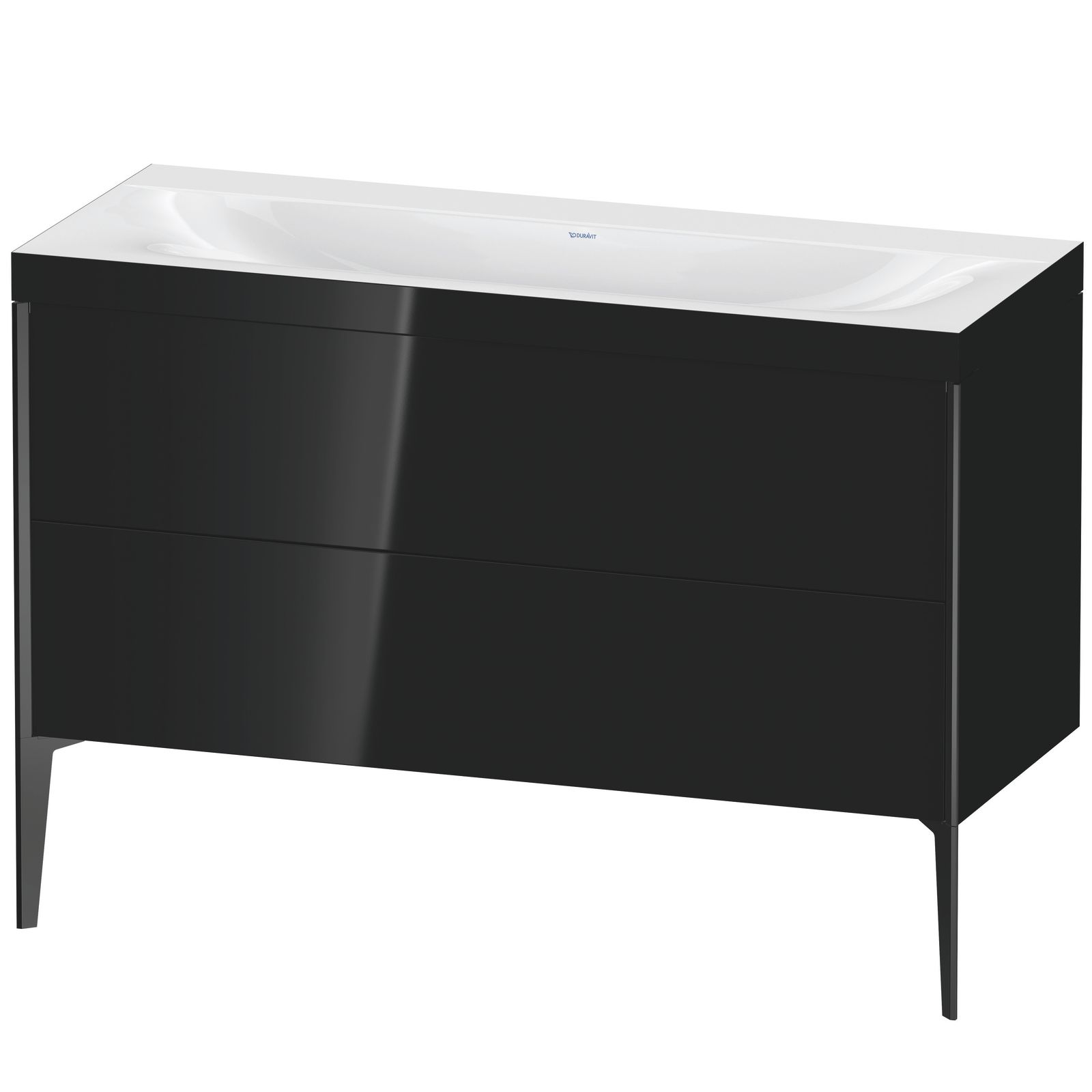 Duravit Waschtisch-Unterschrank c-bonded XViu 120x48cm, 2 Auszüge, ohne Hahnloch, schwarz matt, Rahmen C, schwarz hochglanz
