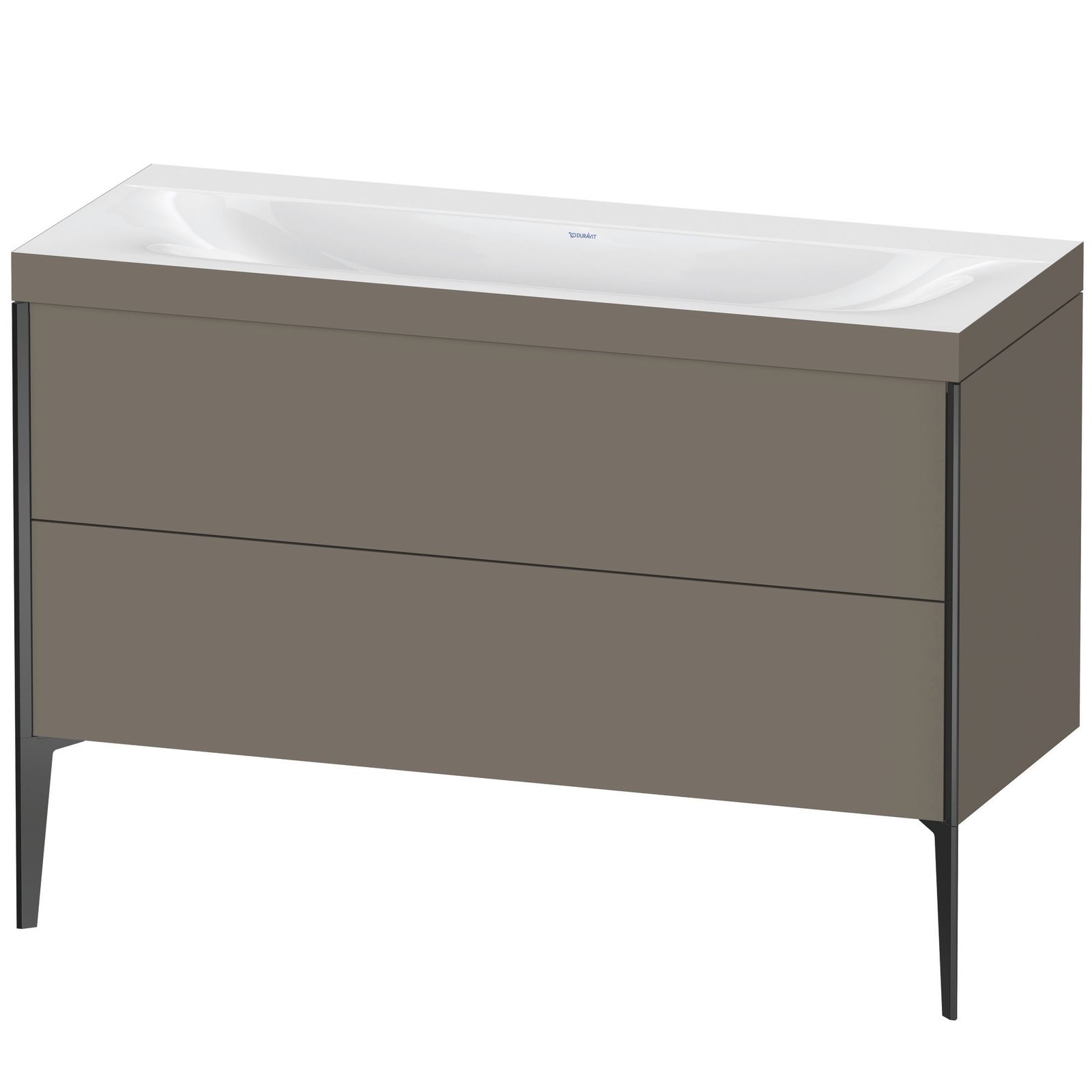 Duravit Waschtisch-Unterschrank c-bonded XViu 120x48cm, 2 Auszüge, ohne Hahnloch, schwarz matt, Rahmen C, flannel grey seidenmatt