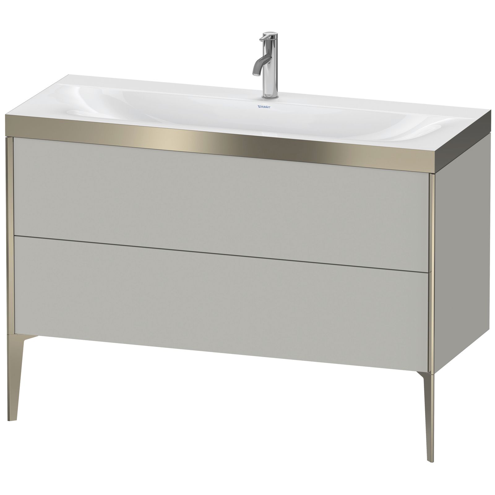 Duravit Waschtisch-Unterschrank c-bonded XViu 120x48cm, 2 Auszüge, 1 Hahnloch, champagner matt, Rahmen P, betongrau matt Duravit Waschtisch-Unterschrank c-bonded XViu 120x48cm, 2 Auszüge, 1 Hahnloch, champagner matt, Rahmen P, betongrau matt