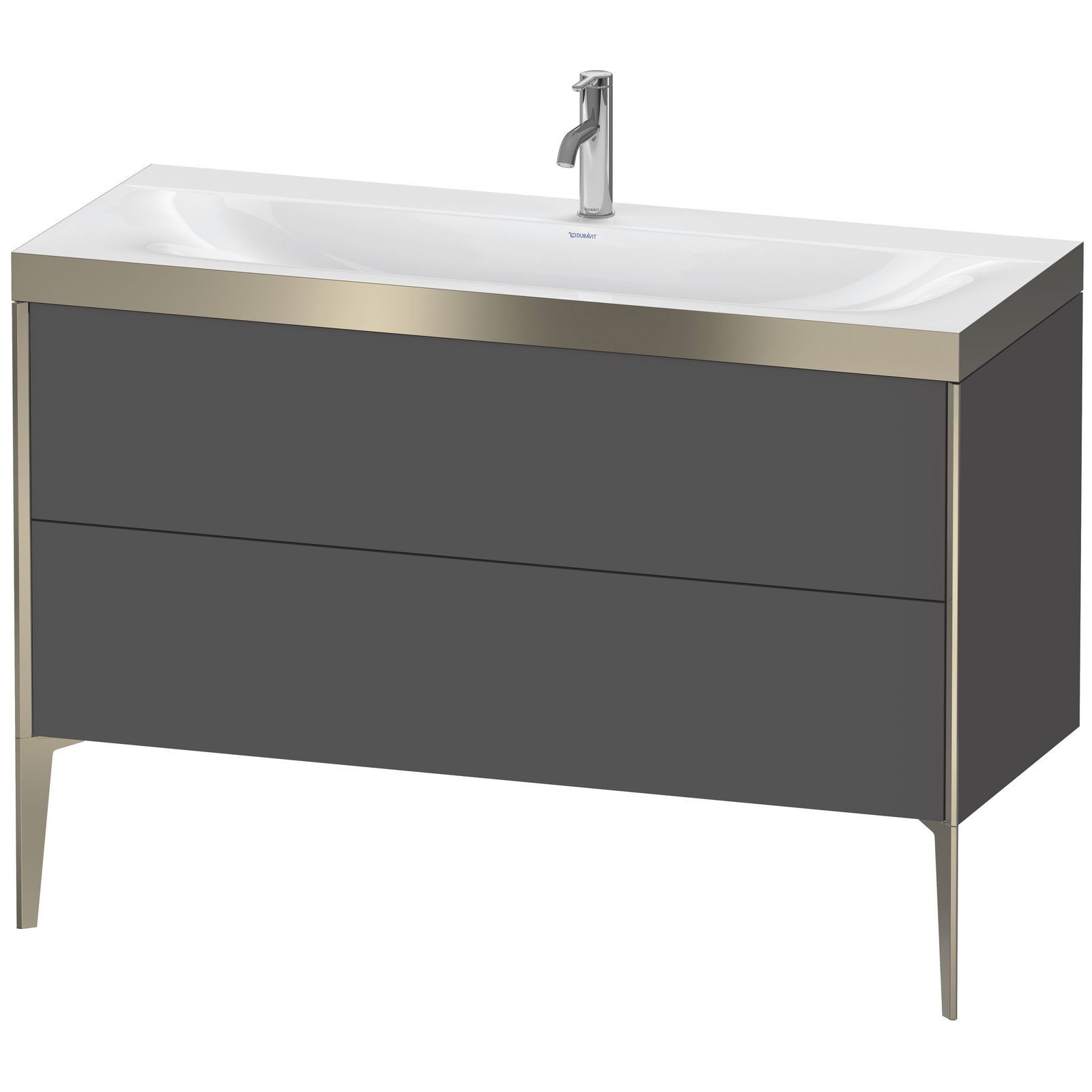 Duravit Waschtisch-Unterschrank c-bonded XViu 120x48cm, 2 Auszüge, 1 Hahnloch, champagner matt, Rahmen P, graphit matt