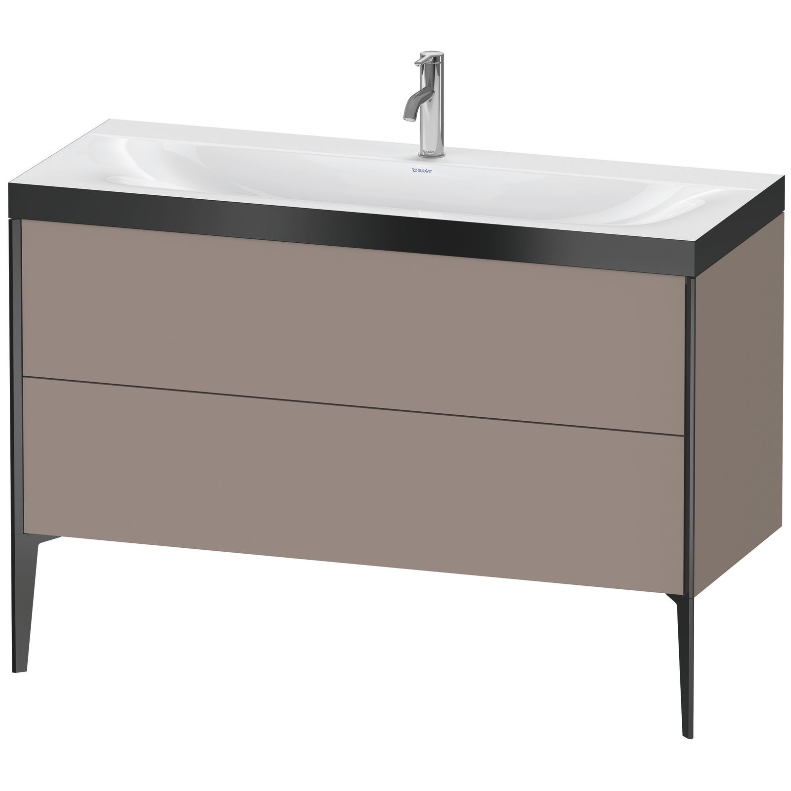 Duravit Waschtisch-Unterschrank c-bonded XViu 120x48cm, 2 Auszüge, 1 Hahnloch, schwarz matt, Rahmen P, basalt matt
