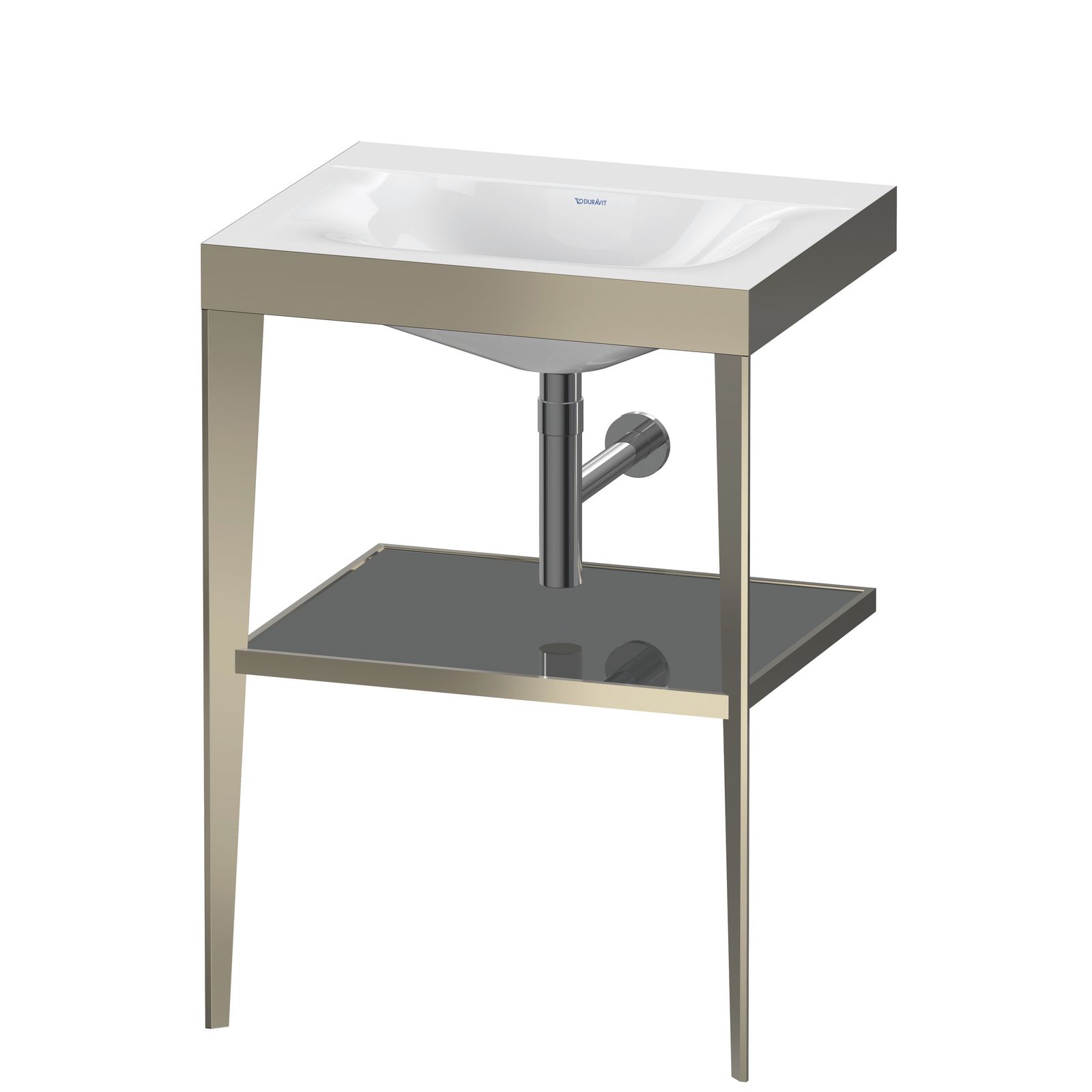 Duravit Möbelwaschtisch-Kombination c-bonded XViu 60 x 48 cm, ohne Hahnloch, flannel grey hochglanz, mit Metallkonsole, champagner matt