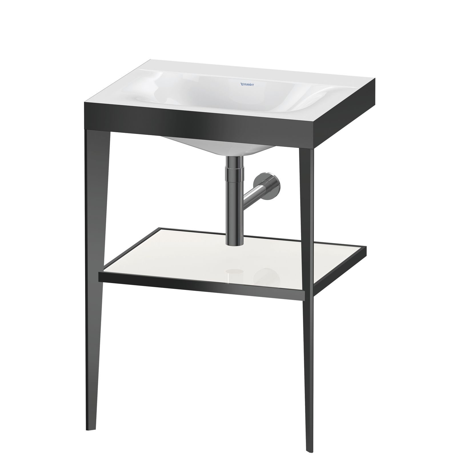 Duravit Möbelwaschtisch-Kombination c-bonded XViu 60 x 48 cm, ohne Hahnloch, weiß hochglanz, mit Metallkonsole, schwarz matt Duravit Möbelwaschtisch-Kombination c-bonded XViu 60 x 48 cm, ohne Hahnloch, weiß hochglanz, mit Metallkonsole, schwarz matt
