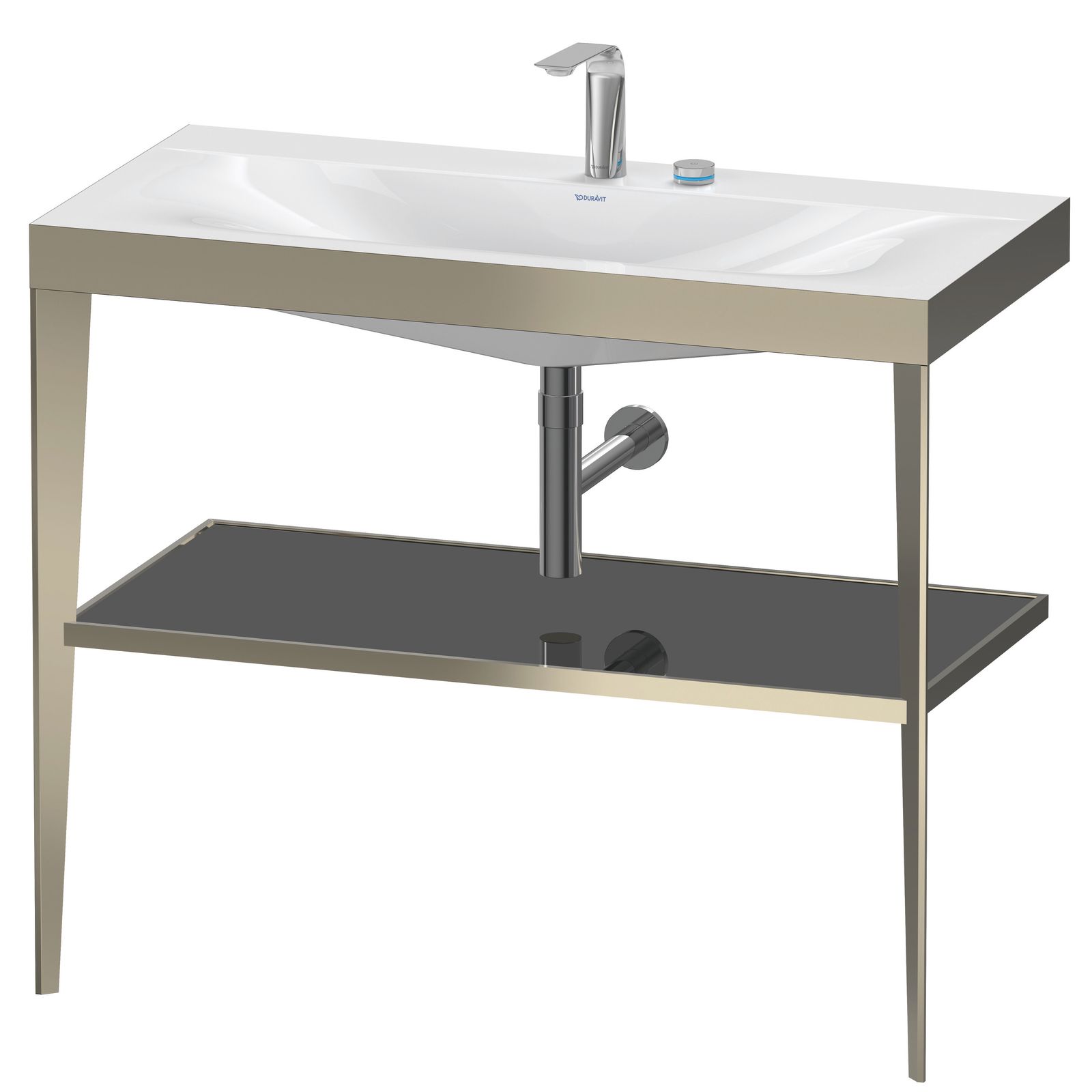 Duravit Möbelwaschtisch-Kombination c-bonded XViu 100 x 48 cm, 2 Hahnlöcher, schwarz hochglanz, mit Metallkonsole, champagner matt Duravit Möbelwaschtisch-Kombination c-bonded XViu 100 x 48 cm, 2 Hahnlöcher, schwarz hochglanz, mit Metallkonsole, champagner matt