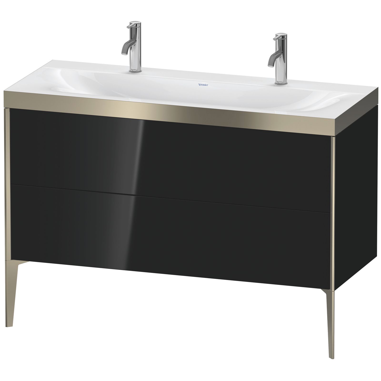 Duravit Waschtisch-Unterschrank c-bonded XViu 120x48cm, 2 Auszüge, ohne Hahnloch, champagner matt, Rahmen P, schwarz hochglanz Duravit Waschtisch-Unterschrank c-bonded XViu 120x48cm, 2 Auszüge, ohne Hahnloch, champagner matt, Rahmen P, schwarz hochglanz