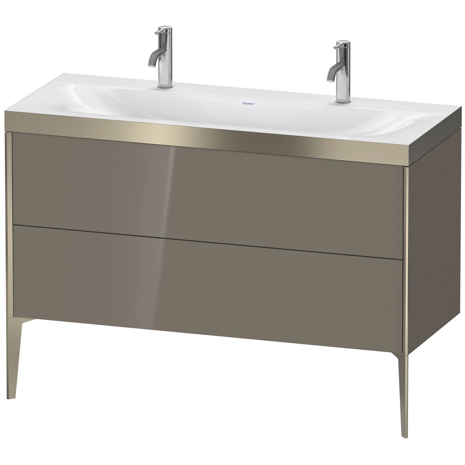 Duravit Waschtisch-Unterschrank c-bonded XViu 120x48cm, 2 Auszüge, ohne Hahnloch, champagner matt, Rahmen P, flannel grey hochglanz