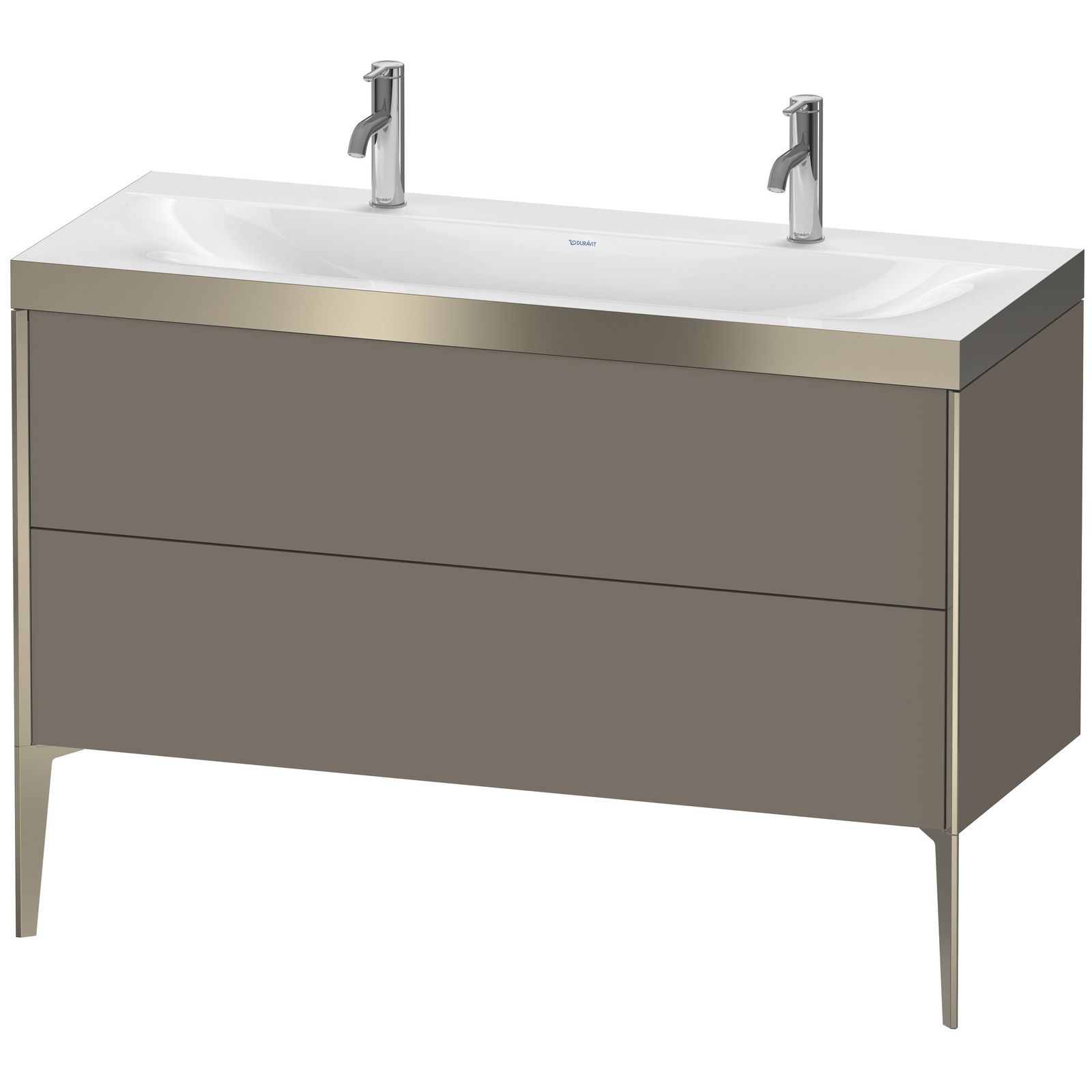Duravit Waschtisch-Unterschrank c-bonded XViu 120x48cm, 2 Auszüge, ohne Hahnloch, champagner matt, Rahmen P, flannel grey seidenmatt Duravit Waschtisch-Unterschrank c-bonded XViu 120x48cm, 2 Auszüge, ohne Hahnloch, champagner matt, Rahmen P, flannel grey seidenmatt
