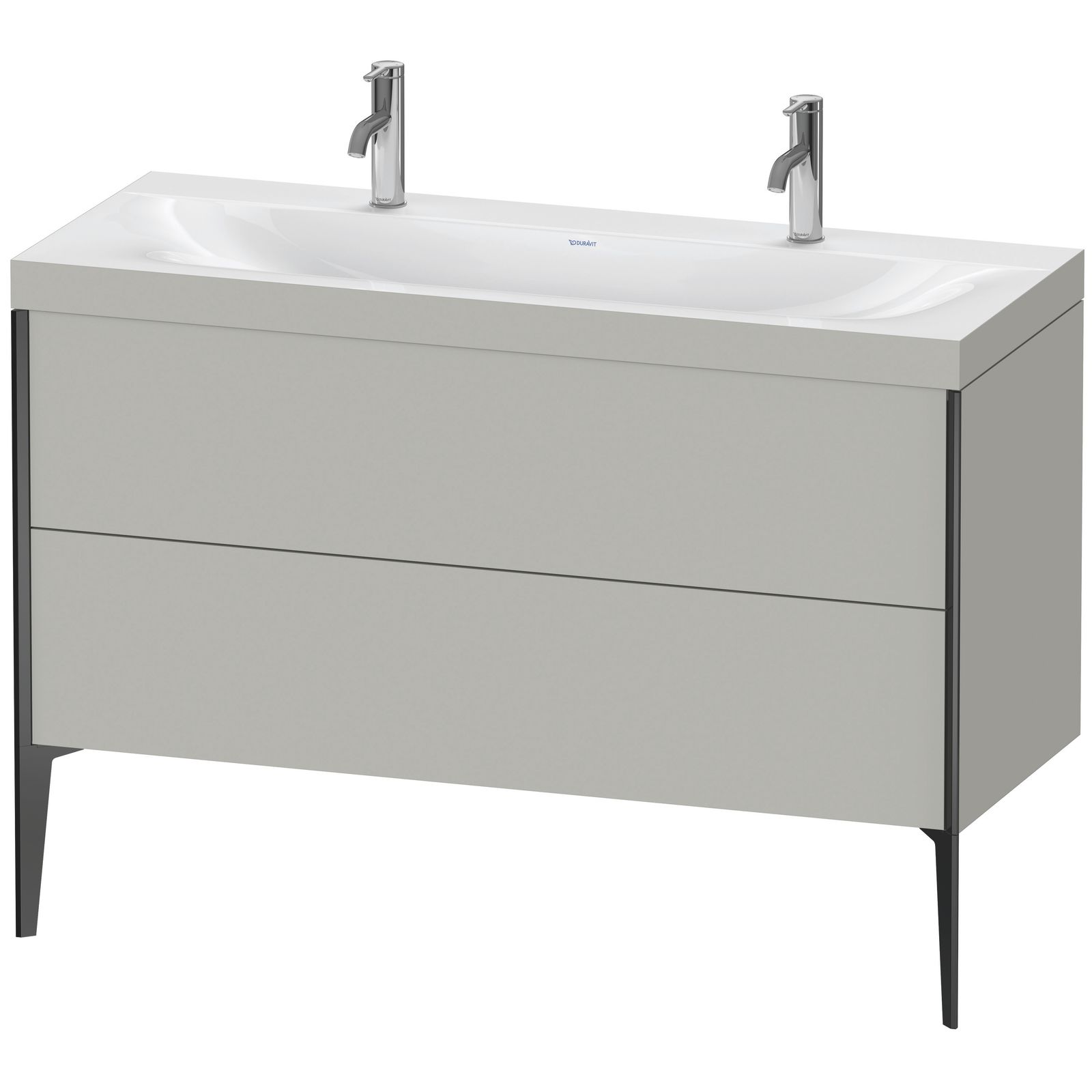 Duravit Waschtisch-Unterschrank c-bonded XViu 120x48cm, 2 Auszüge, ohne Hahnloch, schwarz matt, Rahmen C, betongrau matt