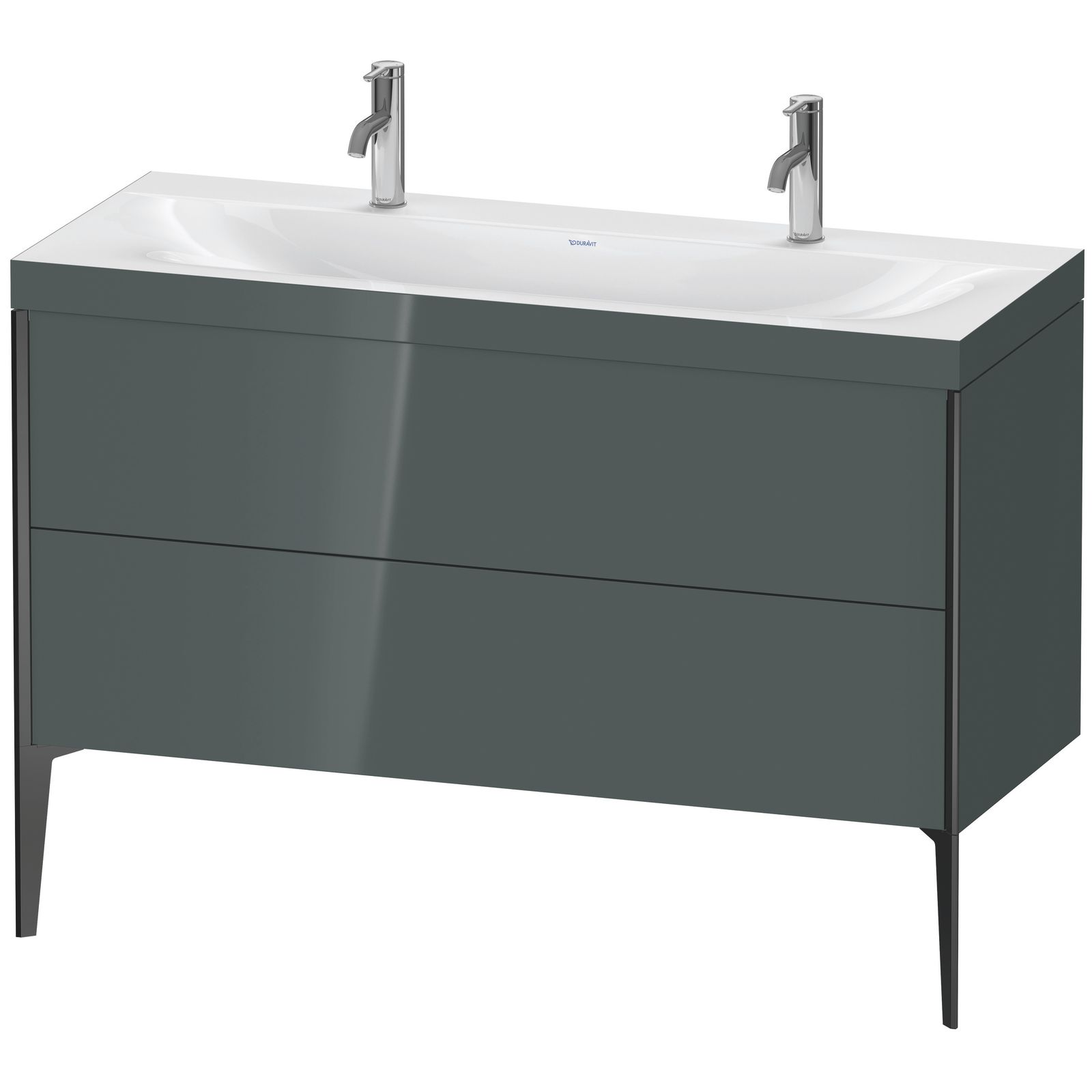 Duravit Waschtisch-Unterschrank c-bonded XViu 120x48cm, 2 Auszüge, ohne Hahnloch, schwarz matt, Rahmen C, dolomiti grey hochglanz