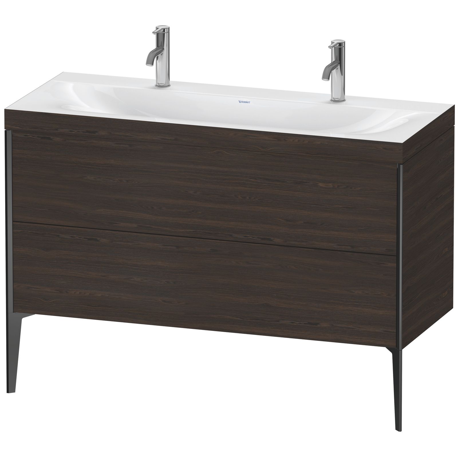 Duravit Waschtisch-Unterschrank c-bonded XViu 120x48cm, 2 Auszüge, ohne Hahnloch, schwarz matt, Rahmen C, nussbaum gebürstet