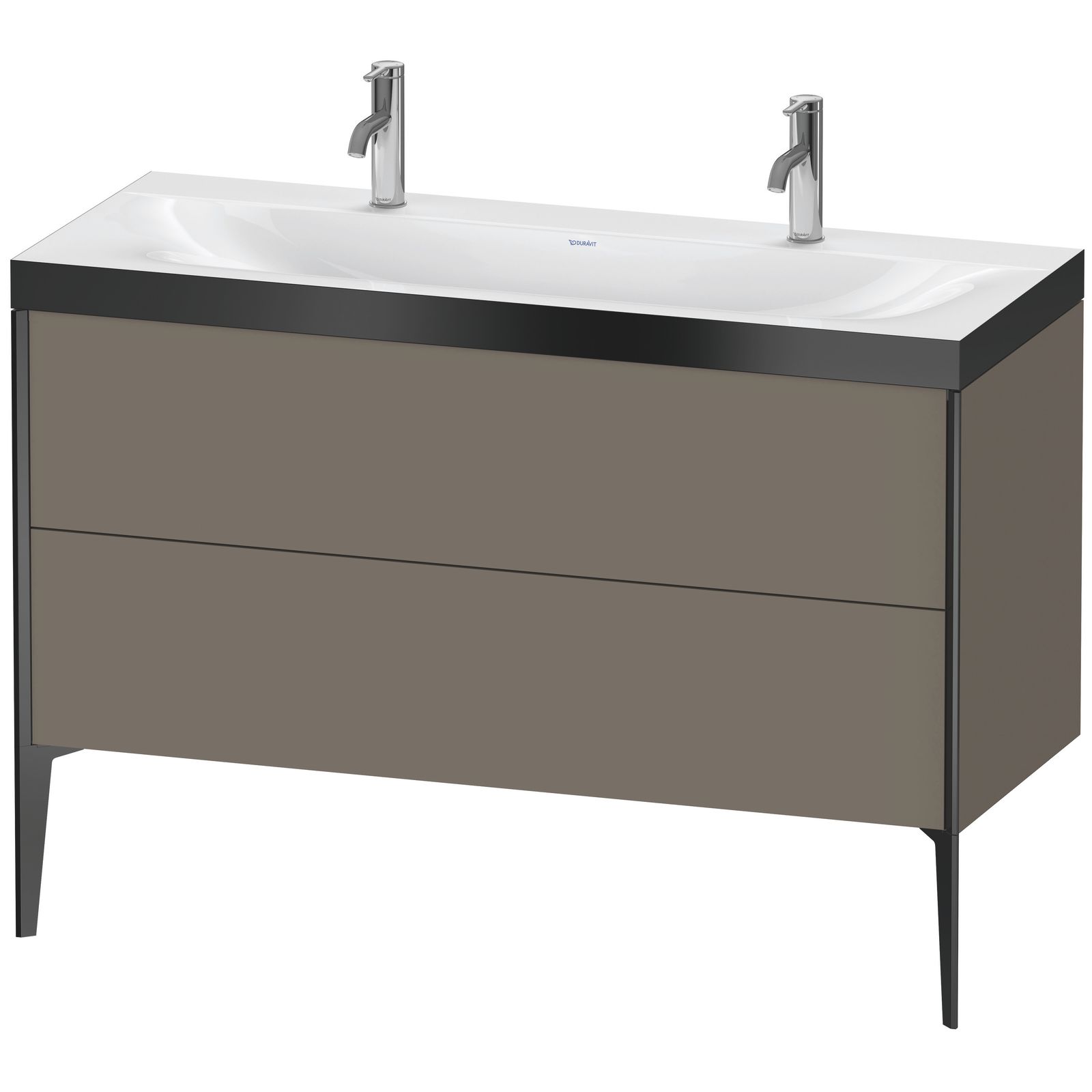 Duravit Waschtisch-Unterschrank c-bonded XViu 120x48cm, 2 Auszüge, ohne Hahnloch, schwarz matt, Rahmen P, flannel grey seidenmatt Duravit Waschtisch-Unterschrank c-bonded XViu 120x48cm, 2 Auszüge, ohne Hahnloch, schwarz matt, Rahmen P, flannel grey seidenmatt