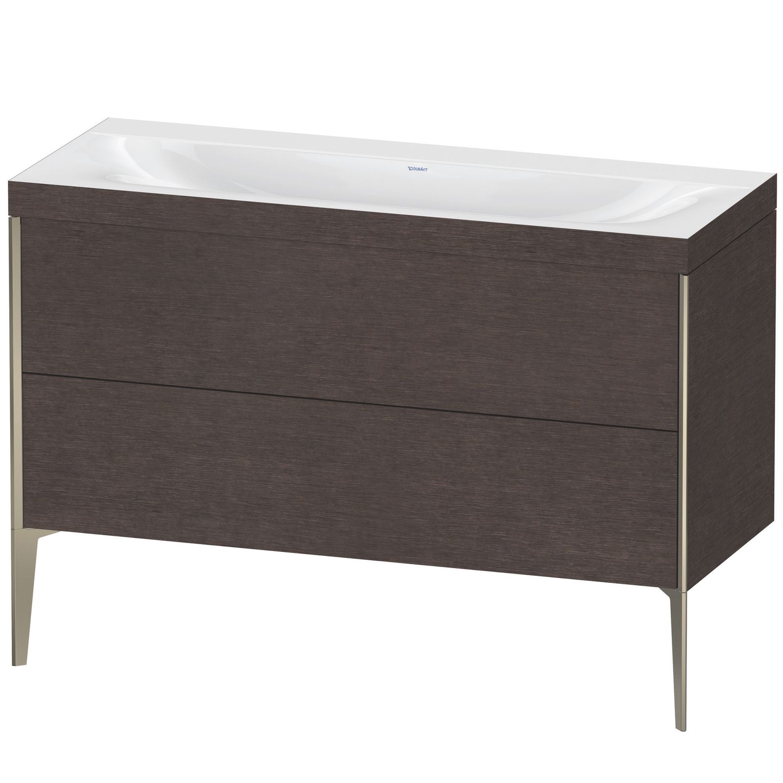Duravit Waschtisch-Unterschrank c-bonded XViu 120x48cm, 2 Auszüge, ohne Hahnloch, champagner matt, Rahmen C, eiche dunkel gebürstet