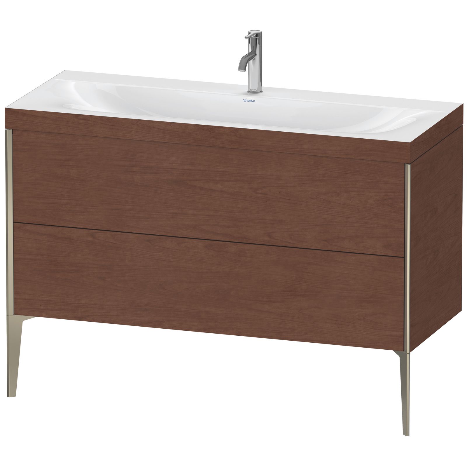 Duravit Waschtisch-Unterschrank c-bonded XViu 120x48cm, 2 Auszüge, 1 Hahnloch, champagner matt, Rahmen C, amerikanischer nussbaum Duravit Waschtisch-Unterschrank c-bonded XViu 120x48cm, 2 Auszüge, 1 Hahnloch, champagner matt, Rahmen C, amerikanischer nussbaum