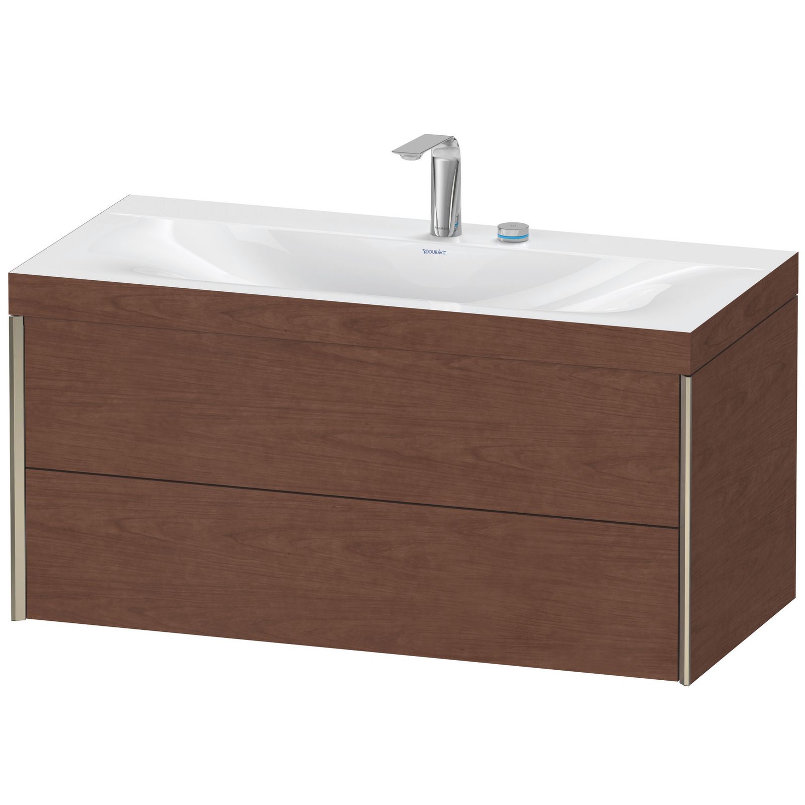 Duravit Waschtisch-Unterschrank c-bonded XViu 100x48cm, 2 Schubkästen, 2 Hahnlöcher, champagner matt, Rahmen C, amerikanischer nussbaum