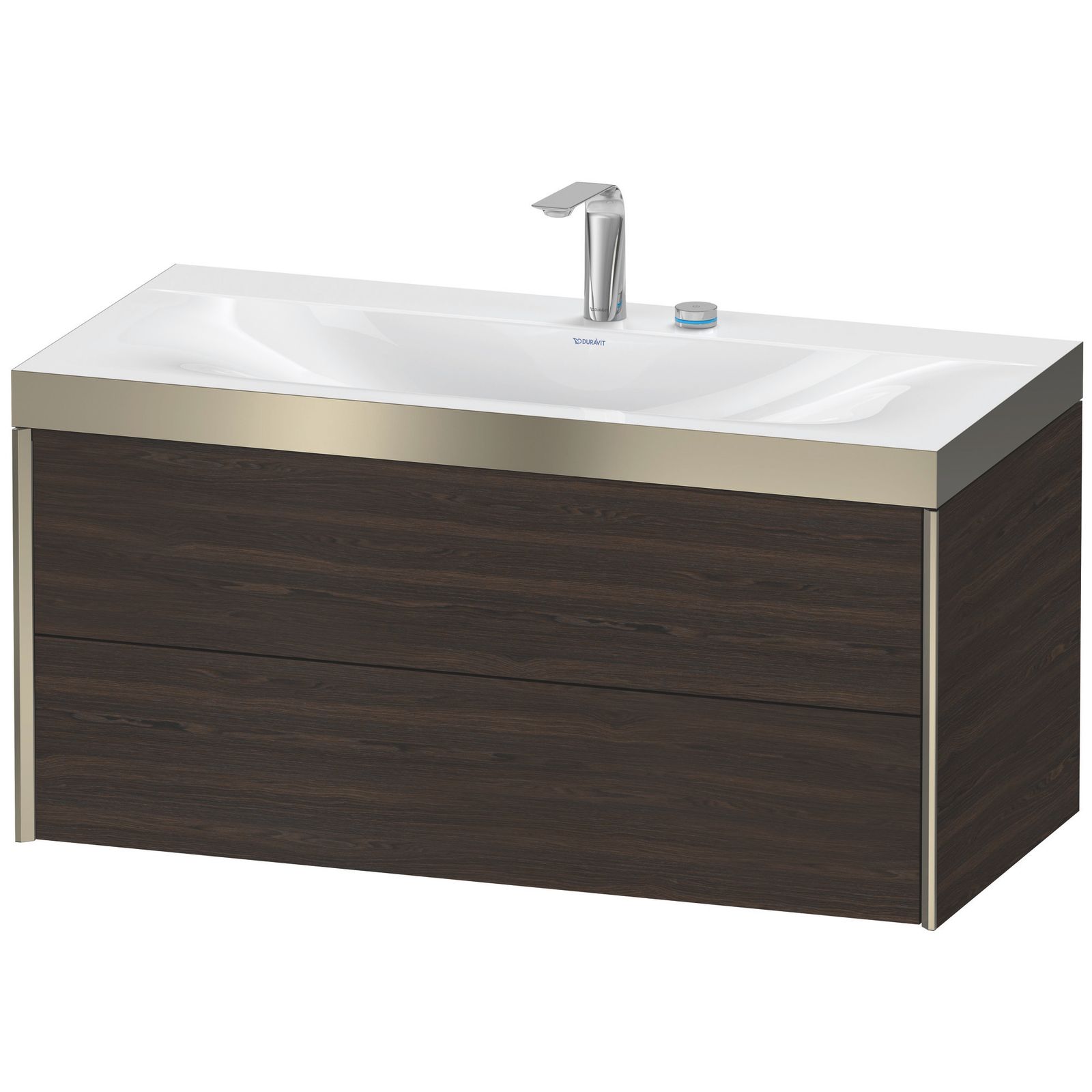 Duravit Waschtisch-Unterschrank c-bonded XViu 100x48cm, 2 Schubkästen, 2 Hahnlöcher, champagner matt, Rahmen P, nussbaum gebürstet
