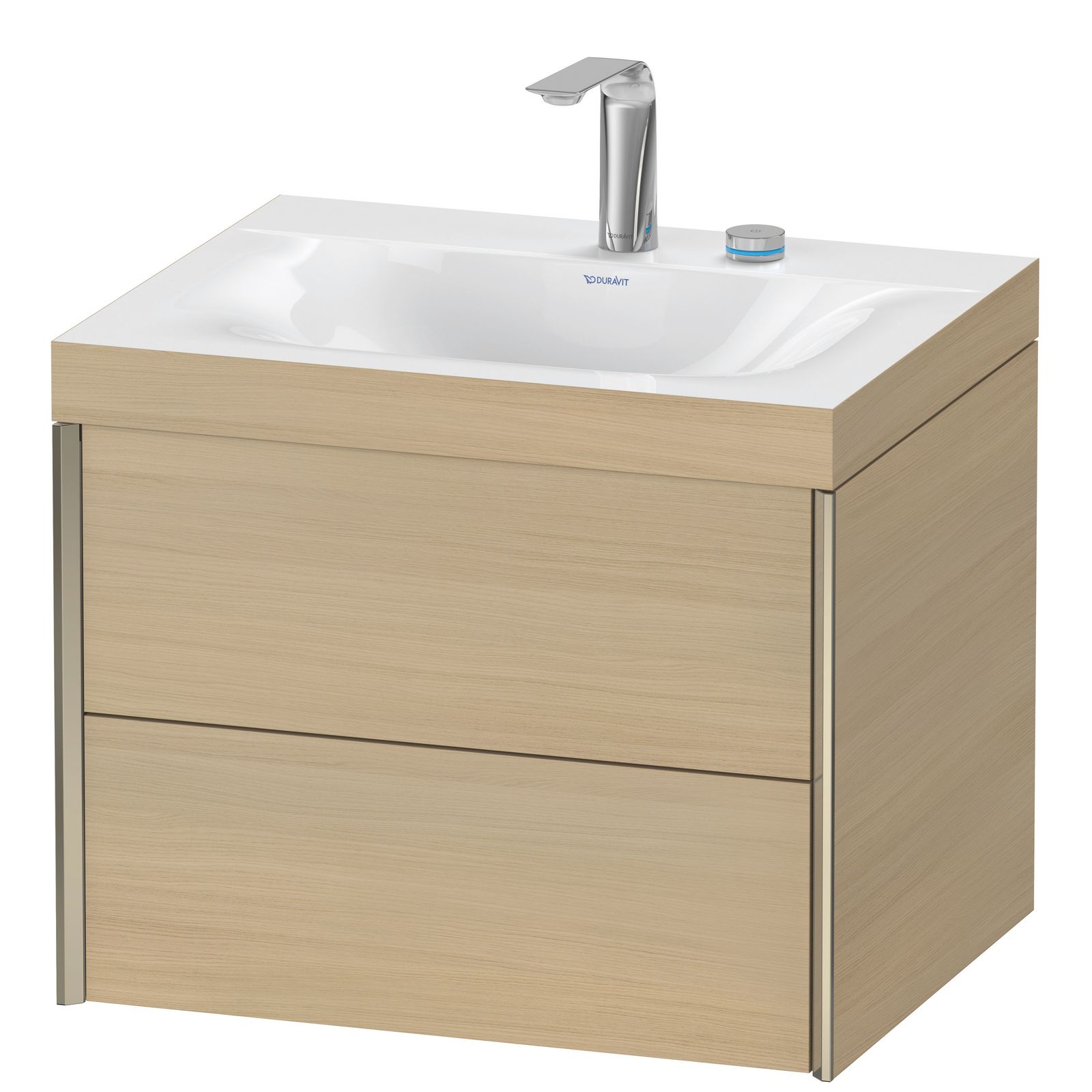 Duravit Waschtisch-Unterschrank c-bonded XViu 60x48cm, 2 Schubkästen, 2 Hahnlöcher, champagner matt, Rahmen C, mediterrane eiche