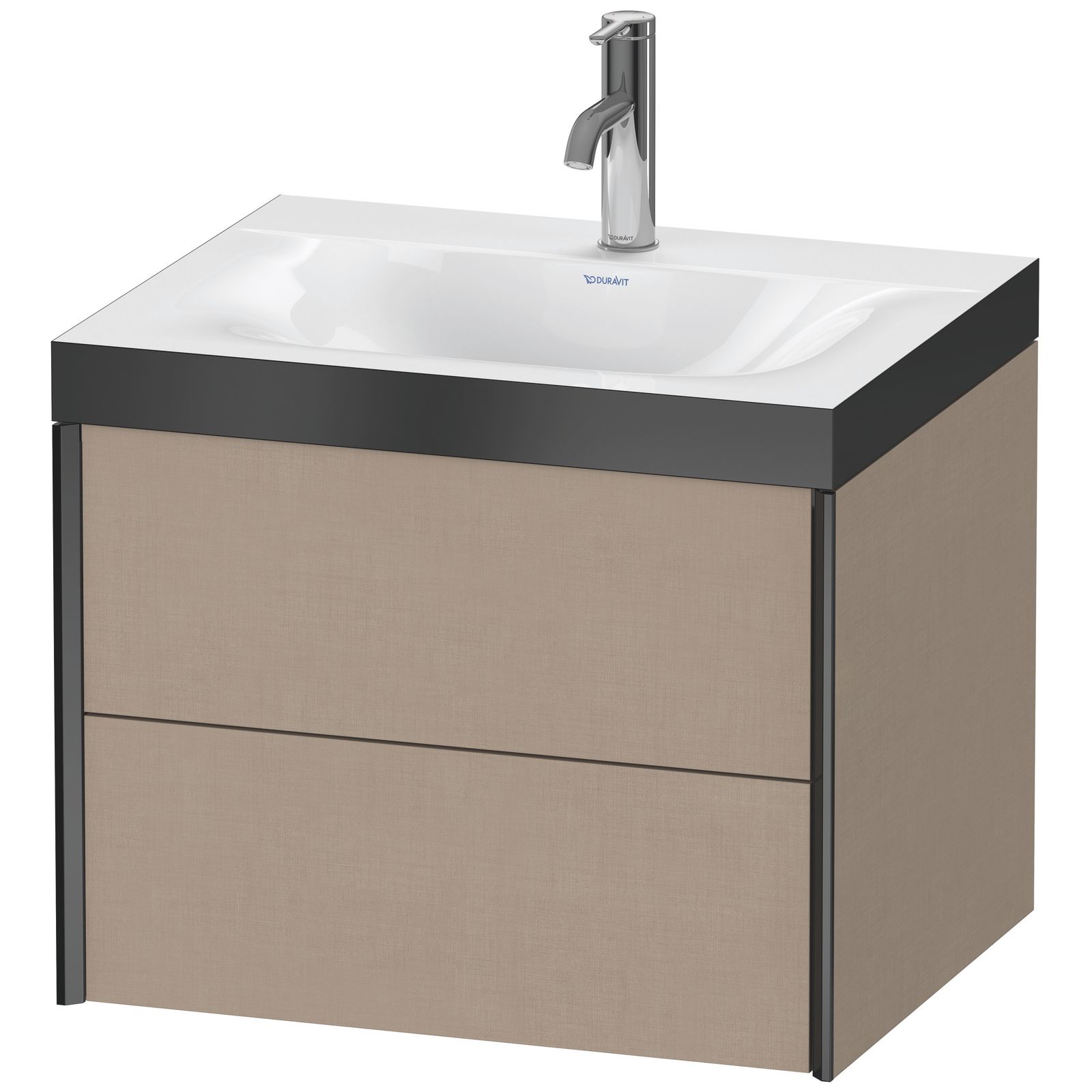 Duravit Waschtisch-Unterschrank c-bonded XViu 60x48cm, 2 Schubkästen, 1 Hahnloch, schwarz matt, Rahmen P, leinen