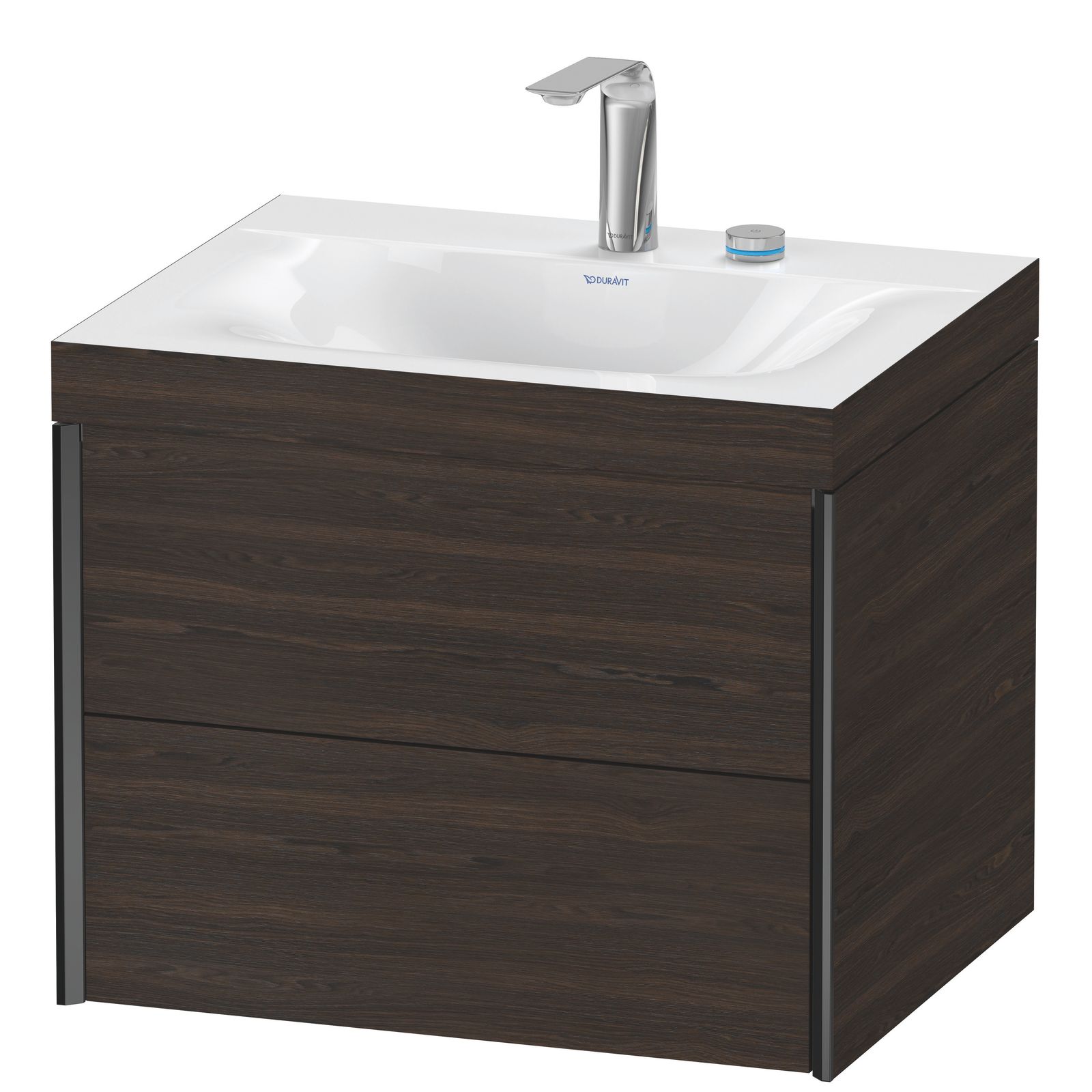 Duravit Waschtisch-Unterschrank c-bonded XViu 60x48cm, 2 Schubkästen, 2 Hahnlöcher, schwarz matt, Rahmen C, nussbaum gebürstet