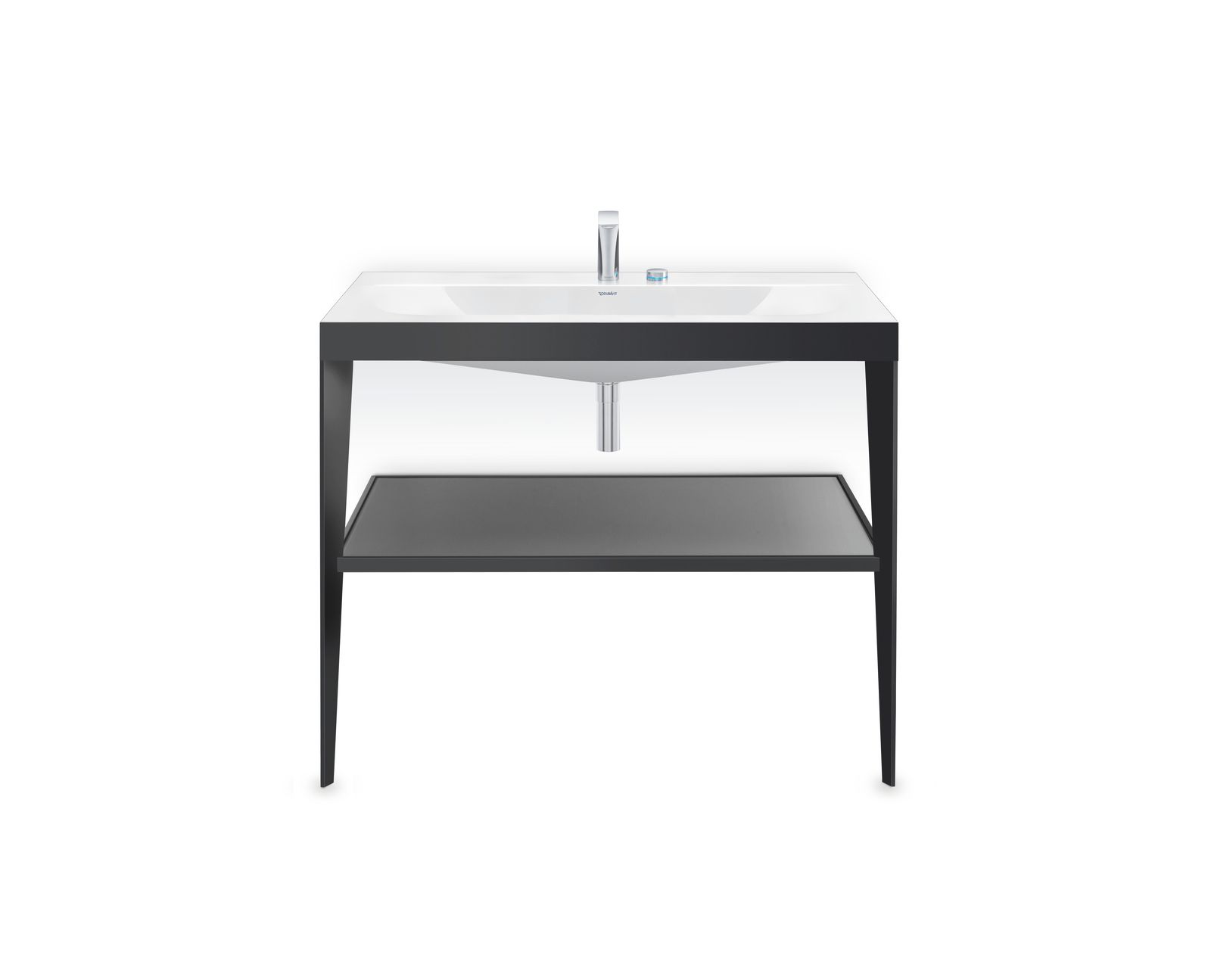 Duravit Möbelwaschtisch-Kombination c-bonded XViu 100 x 48 cm, 2 Hahnlöcher, schwarz hochglanz, mit Metallkonsole, schwarz matt