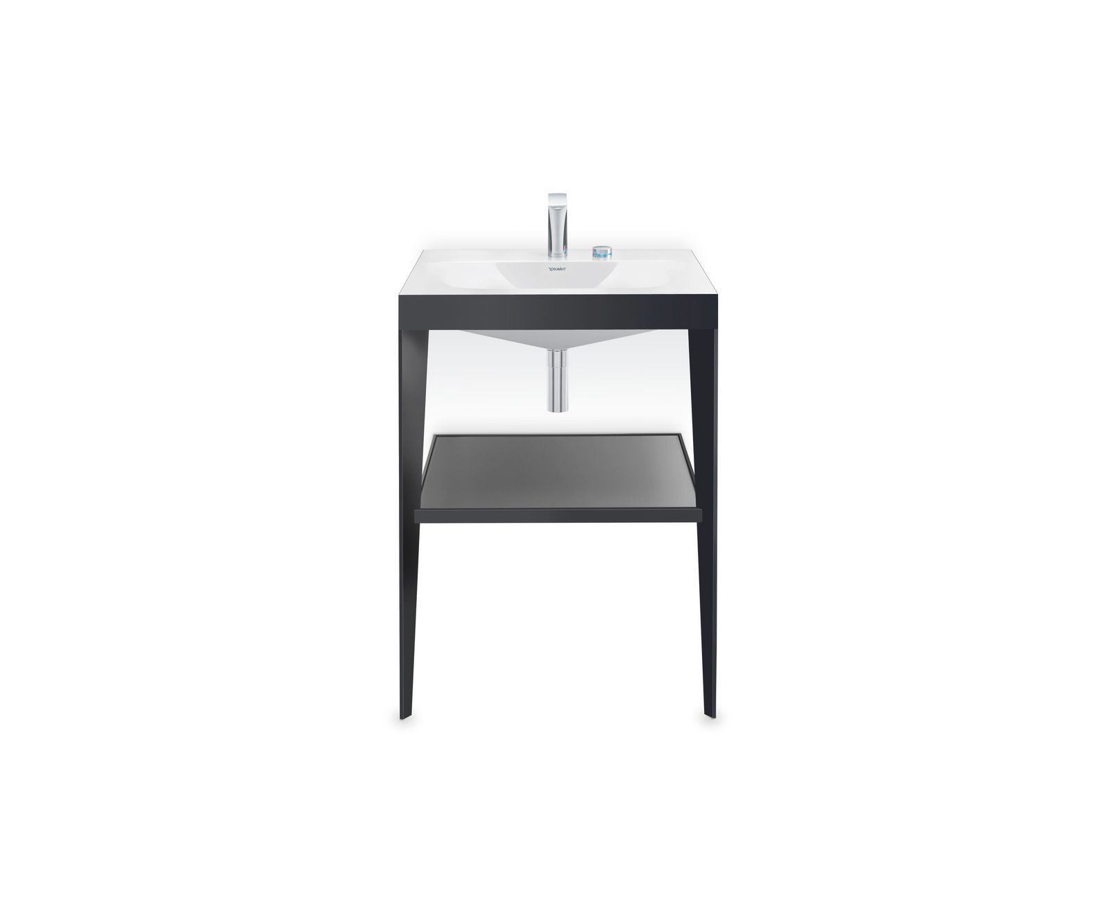 Duravit Möbelwaschtisch-Kombination c-bonded XViu 60 x48 cm, 2 Hahnlöcher, schwarz hochglanz, mit Metallkonsole, schwarz matt