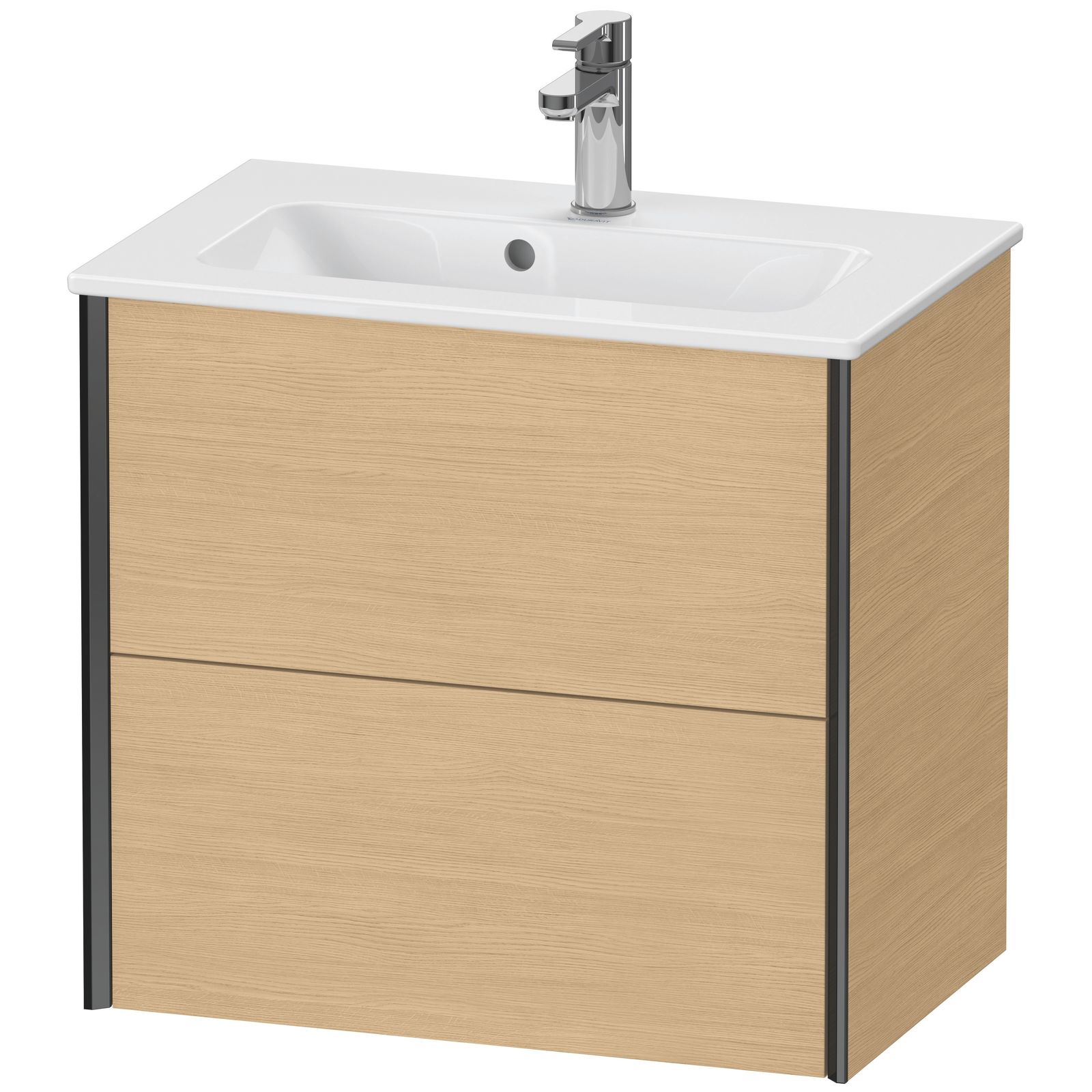 Duravit Waschtisch-Unterschrank XViu Compact 61 x 39 x 56 cm, Eiche natur, 2 Schubkästen, wandhängend, schwarz matt