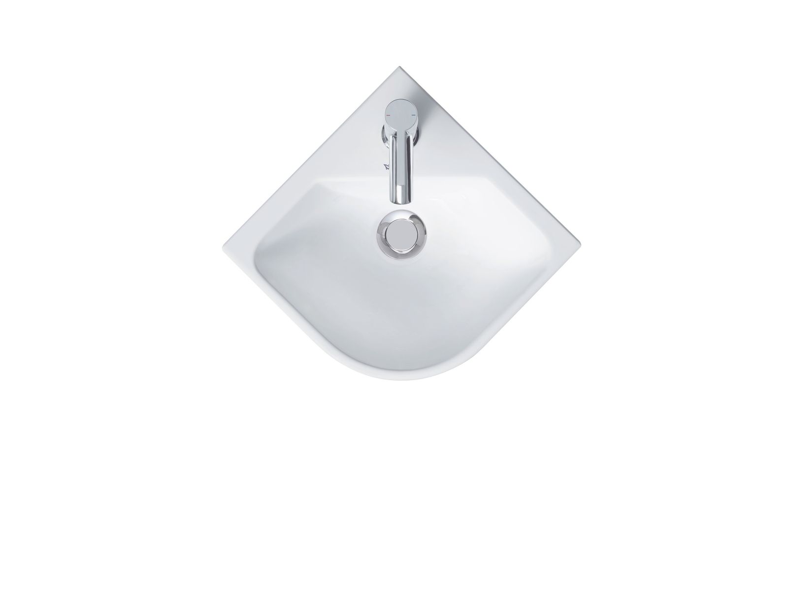 Duravit Eck-Handwaschtisch Me by Starck 43,5x38cm, mit Hahnloch, Überlauf, Hahnlochbank, weiß seidenmatt