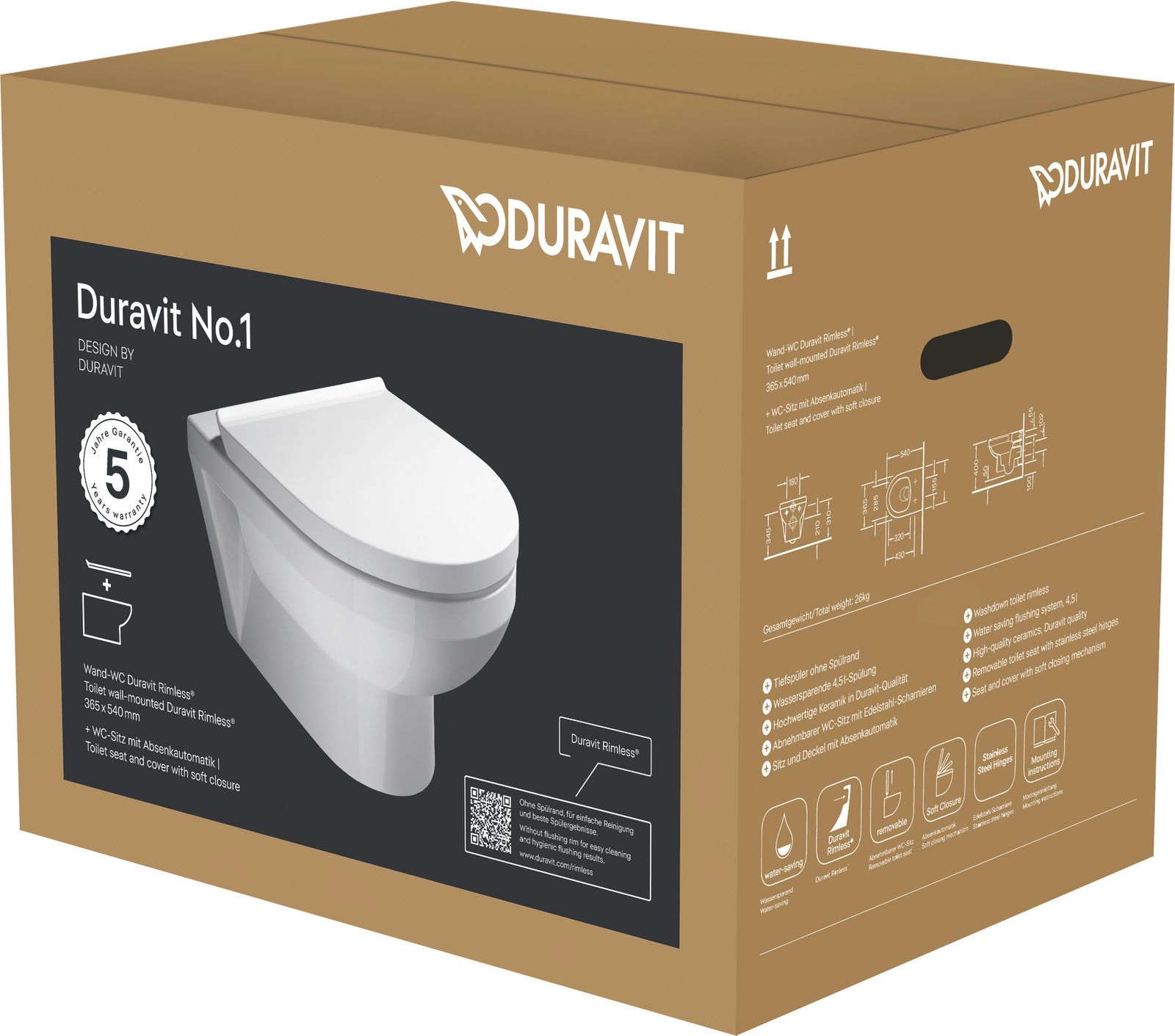 Duravit Wand-WC Set No. 1 mit WC-Sitz, Rimless, weiß