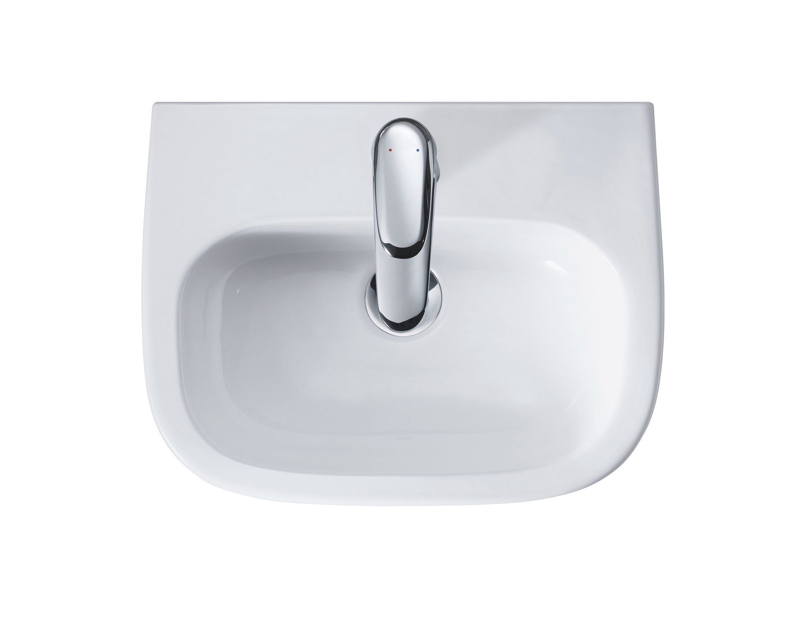 Duravit Handwaschbecken D-Code 45x34cm, mit Hahnloch, Überlauf, Hahnlochbank, weiß
