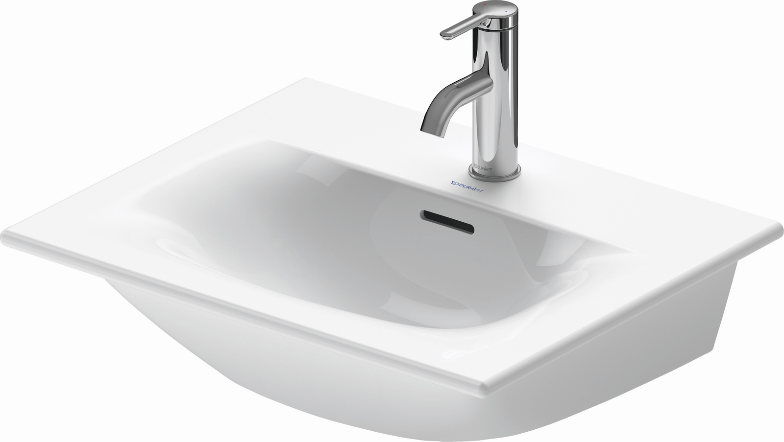 Duravit Möbel-Handwaschbecken Viu 53x43cm, mit Überlauf, Hahnlochbank, mit Hahnloch, weiß WonderGliss