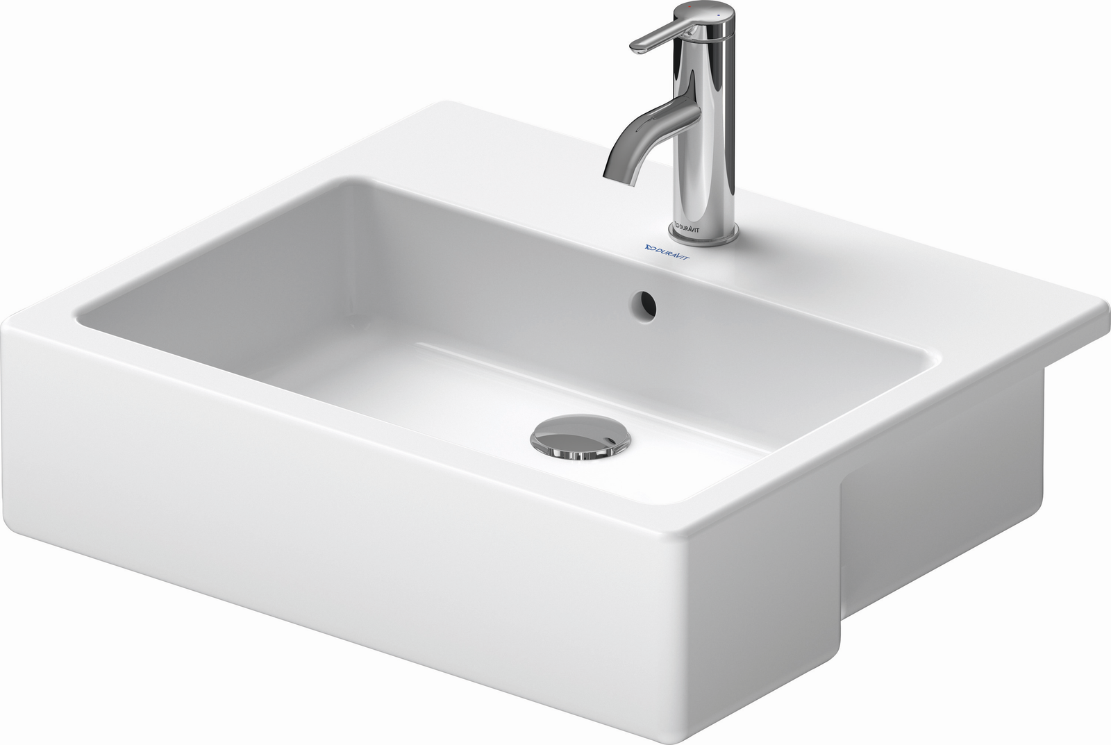 Duravit Halbeinbau-Waschtisch Vero 55x47cm, Einbau von oben, mit Hahnloch, Überlauf, Hahnlochbank, weiß WonderGliss
