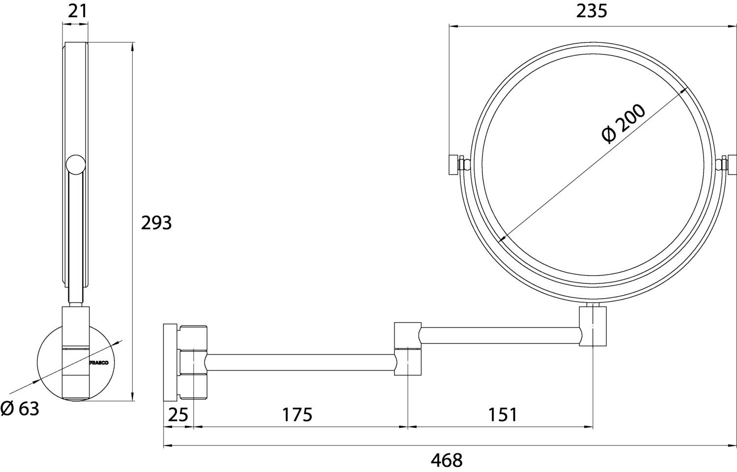 EMCO Rasier-/Kosmetikspiegel Pure d= 200mm, 2-armig, rund, Vergrößerung 3-fach, chrom