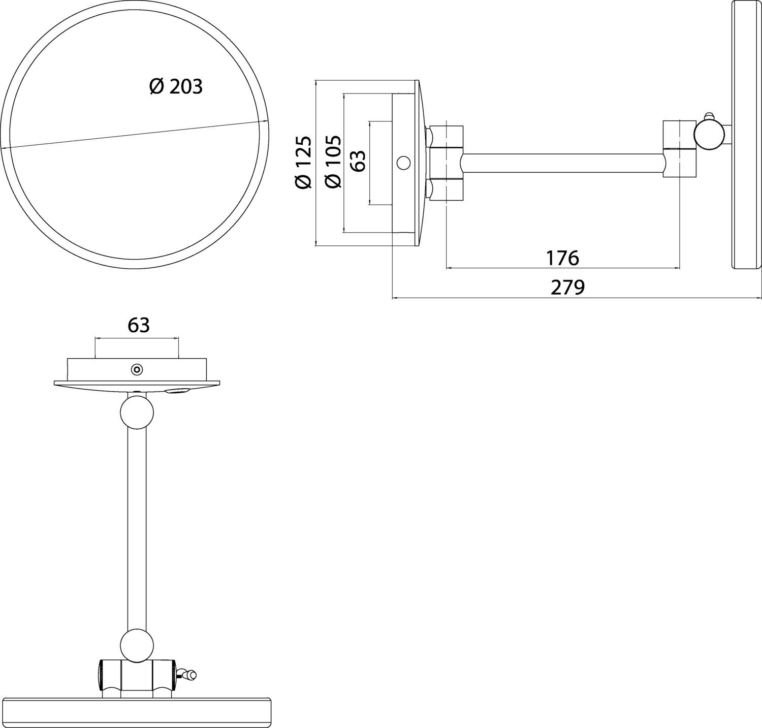 EMCO LED-Rasier-/Kosmetikspiegel Pure d= 203mm, 1-armig, Vergrößerung 3-fach, Spiralkabel, chrom