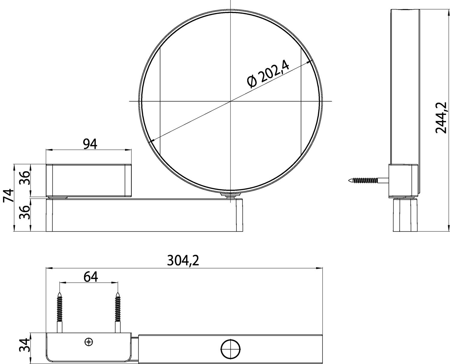 EMCO LED-Rasier-/Kosmetikspiegel prime d= 202,4mm, 1-armig, Vergrößerung 3-/7-fach, Direktanschluss, chrom