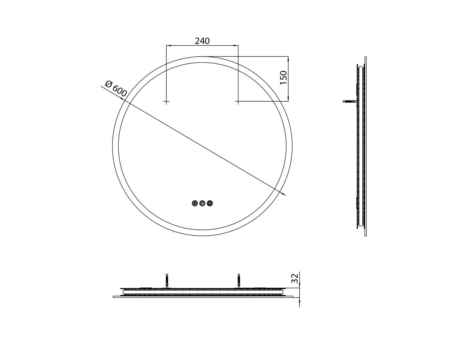 EMCO LED-Lichtspiegel Pure++ Ø 600 mm, mit umlaufender Mattierung, 3 Touchsensoren