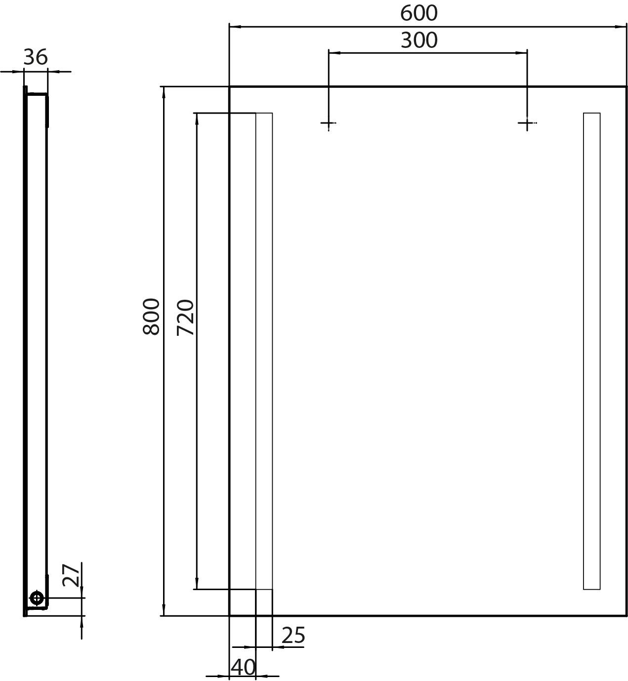 EMCO LED-Lichtspiegel MI 270 600 x 800 mm, 2 Lichtausschnitte links/rechts, Sensorschalter/Unterlicht