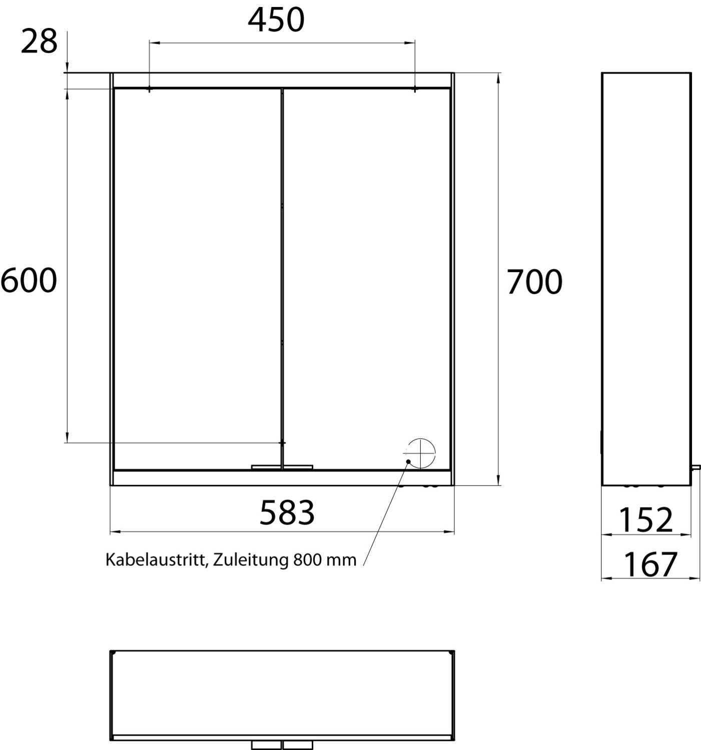 EMCO Aufputz-Lichtspiegelschrank prime 2 600x700mm, 2-türig, aluminium/spiegel