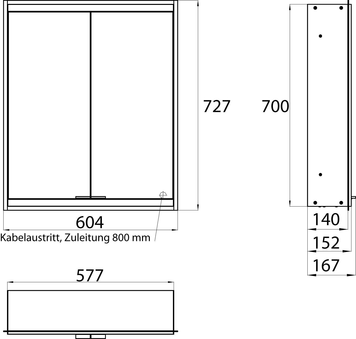 EMCO Unterputz-Lichtspiegelschrank prime 2 600x730mm, 2-türig, aluminium/weiss