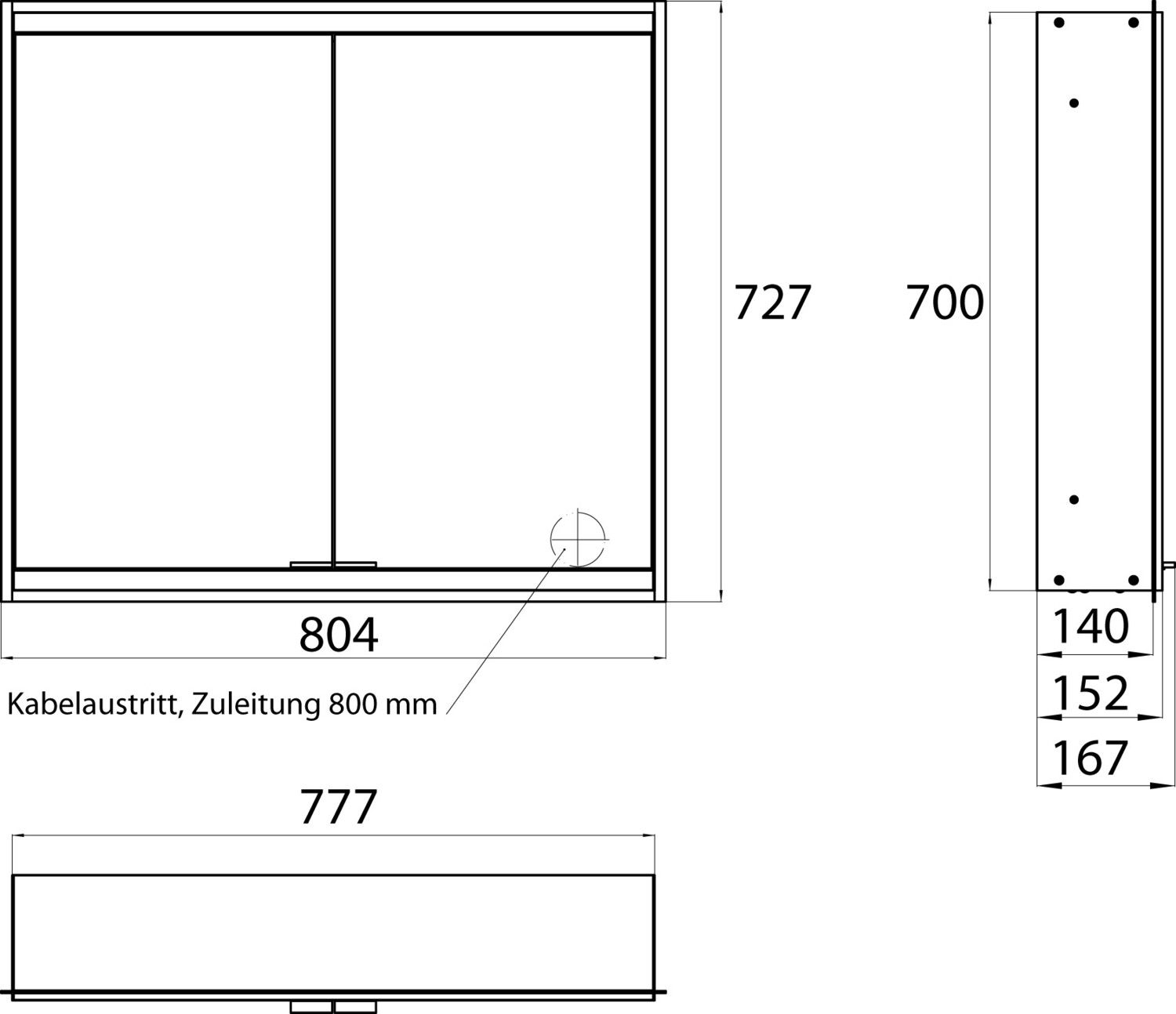 EMCO Unterputz-Lichtspiegelschrank prime 2 800x730mm, 2-türig, aluminium/spiegel