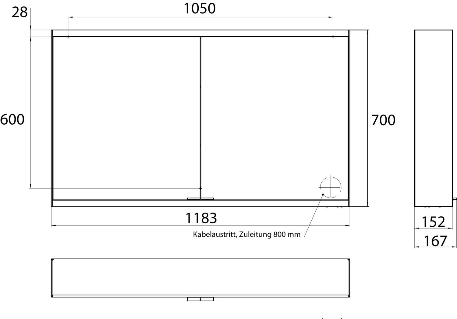 EMCO Aufputz-Lichtspiegelschrank prime 2 1200x700mm, 2-türig, schwarz/spiegel