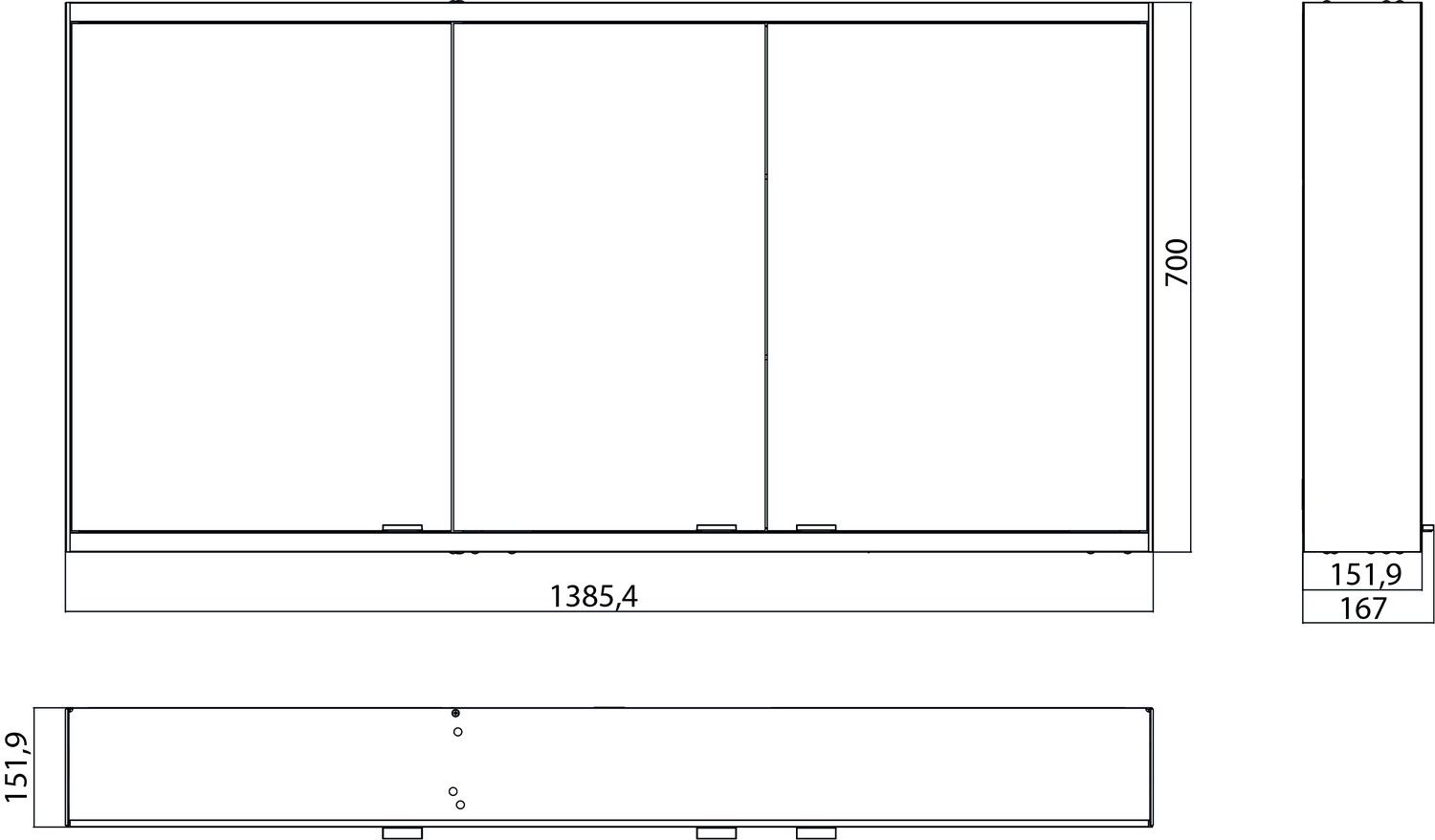 EMCO Aufputz-Lichtspiegelschrank prime 2 1400x700mm, 3-türig, aluminium/weiss