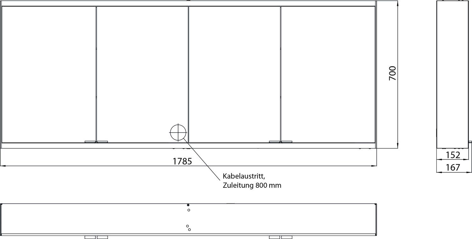 EMCO Aufputz-Lichtspiegelschrank prime 2 1800x700mm, 4-türig, schwarz/spiegel
