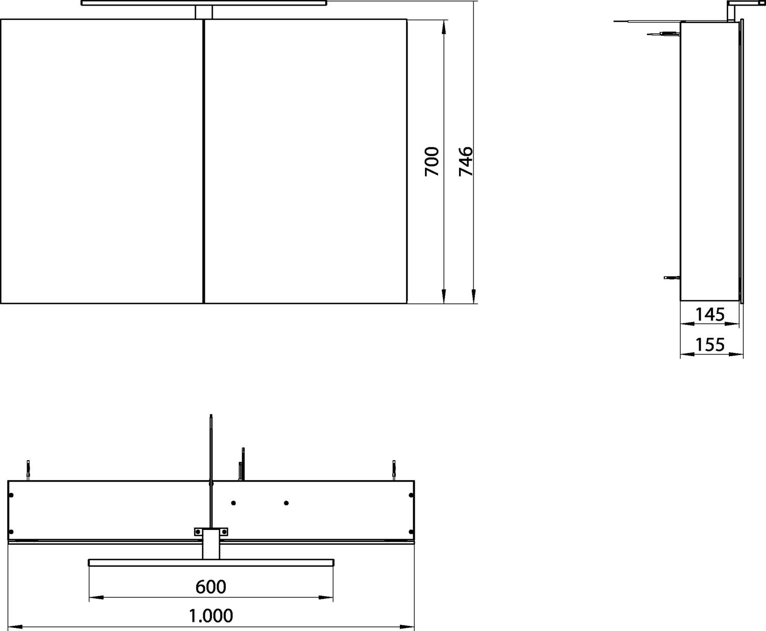 EMCO Aufputz-Lichtspiegelschrank mee 1000x746mm, 2-türig, Aluminium