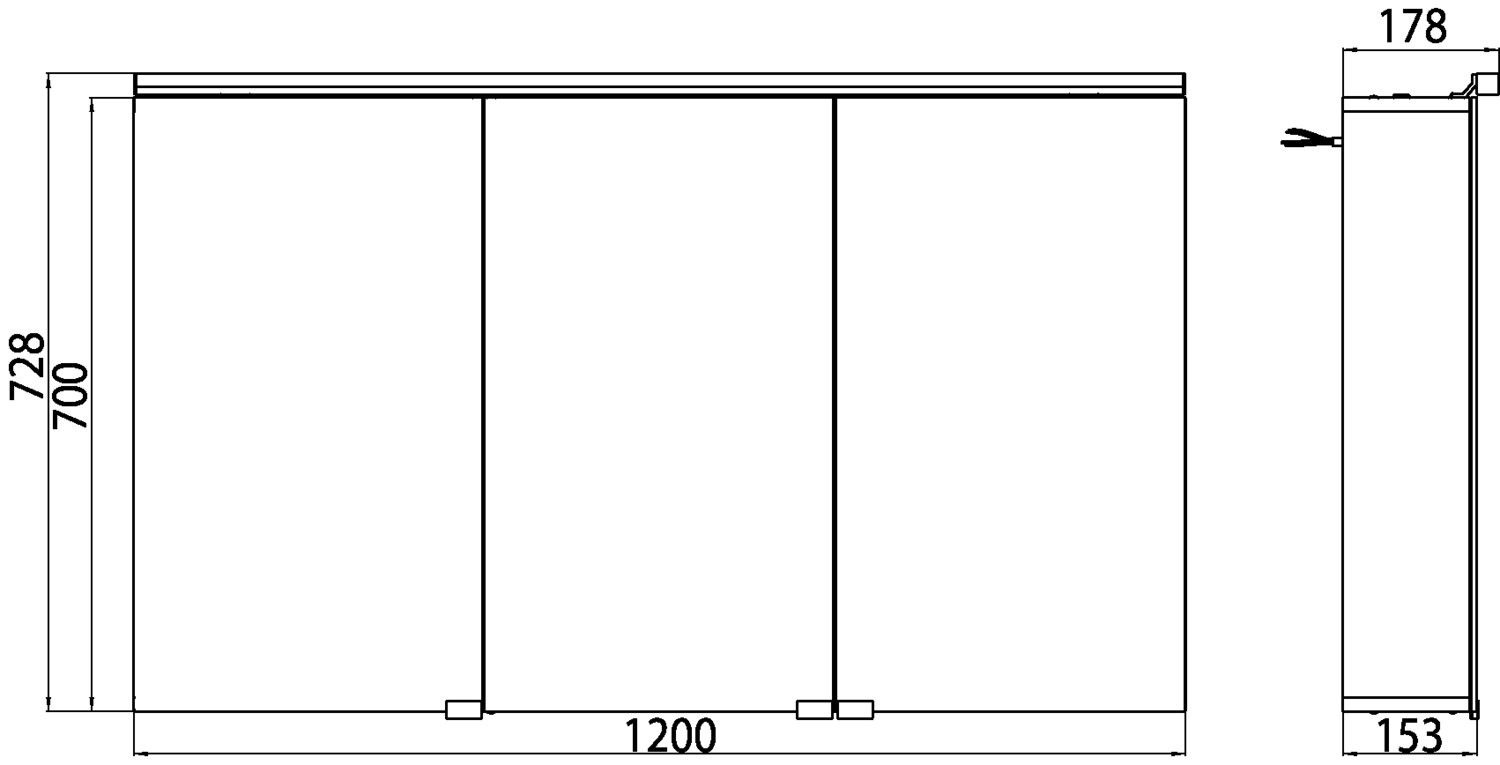 EMCO Aufputz-Lichtspiegelschrank pure LED 1200 x 728 mm, Aluminium, 3 Türen